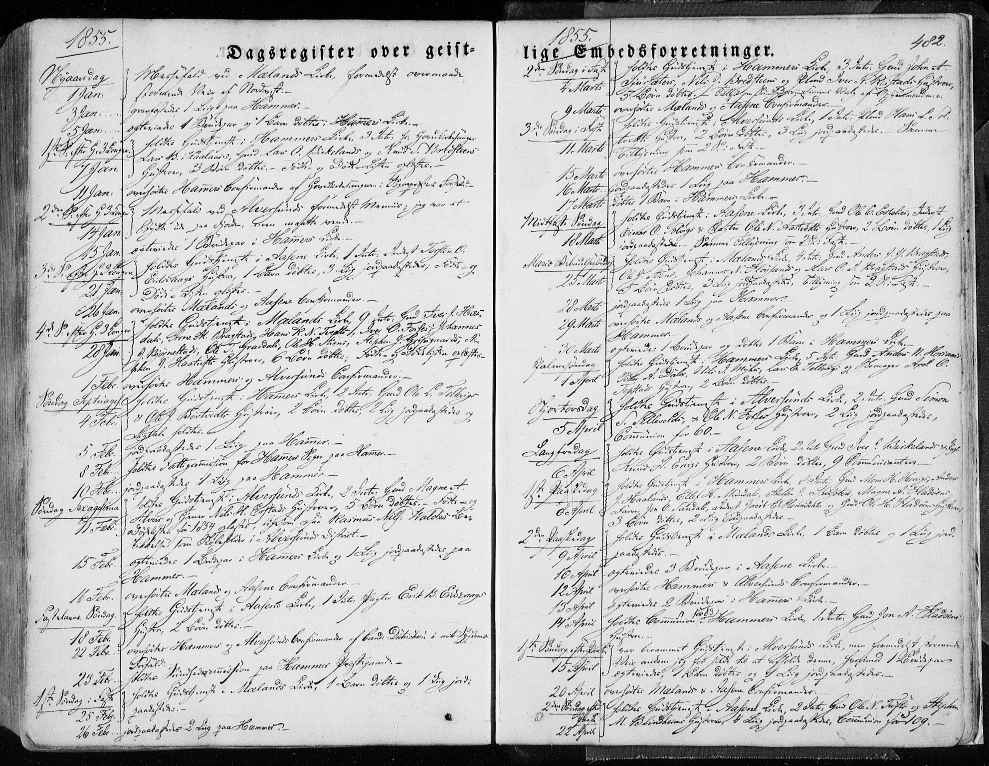 Hamre sokneprestembete, SAB/A-75501/H/Ha/Haa/Haaa/L0013: Parish register (official) no. A 13, 1846-1857, p. 482