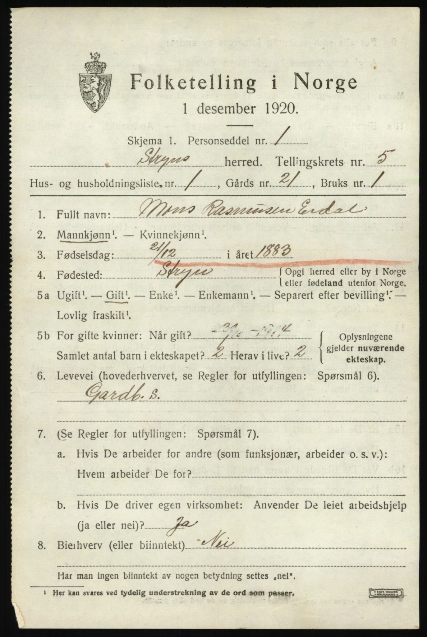 SAB, 1920 census for Stryn, 1920, p. 2148