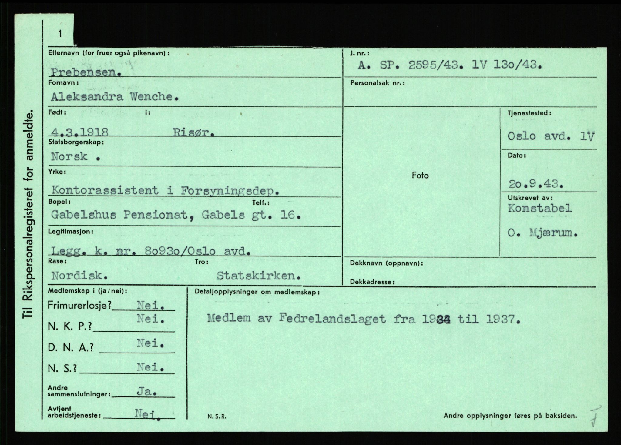 Statspolitiet - Hovedkontoret / Osloavdelingen, AV/RA-S-1329/C/Ca/L0012: Oanæs - Quistgaard	, 1943-1945, p. 4761