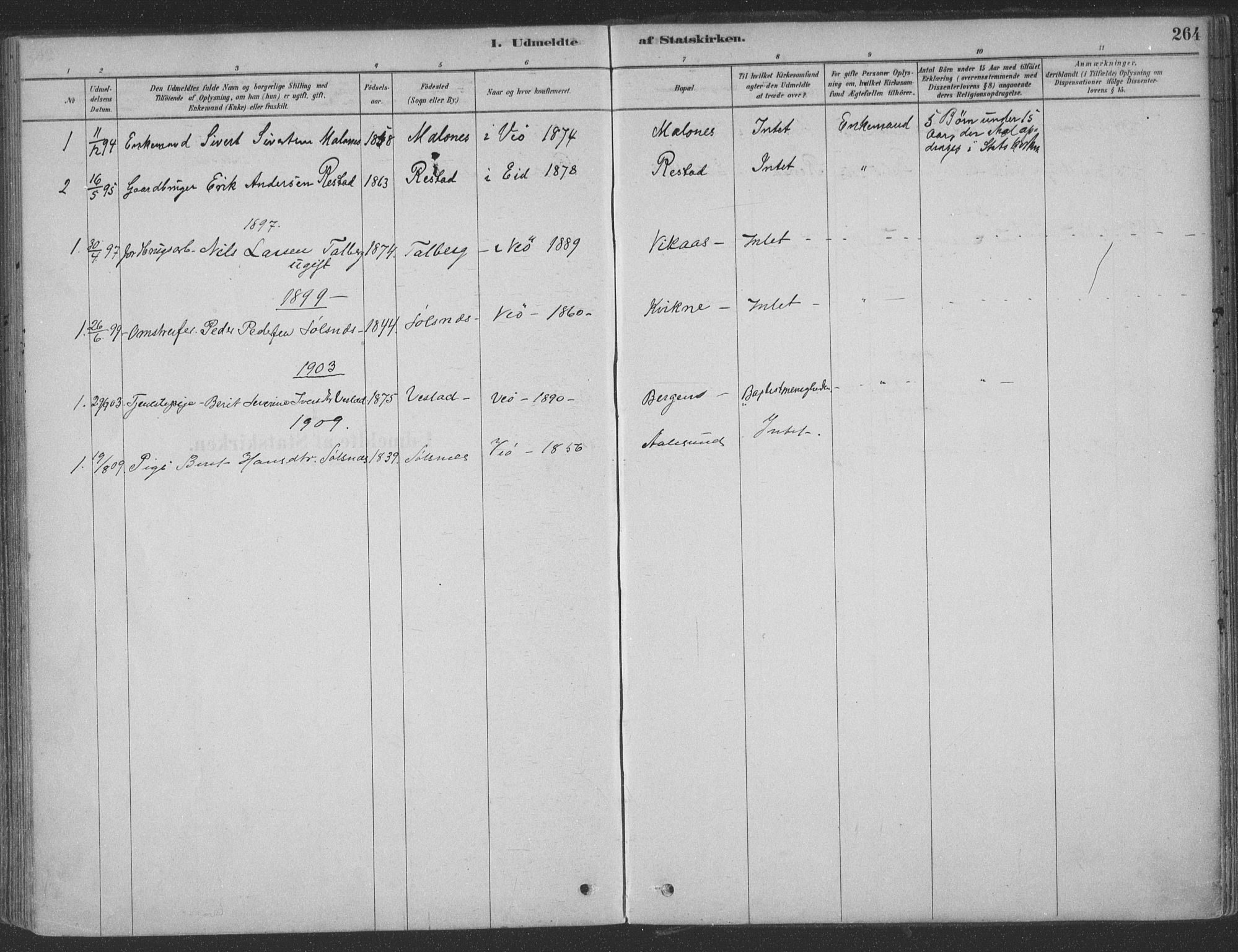 Ministerialprotokoller, klokkerbøker og fødselsregistre - Møre og Romsdal, AV/SAT-A-1454/547/L0604: Parish register (official) no. 547A06, 1878-1906, p. 264