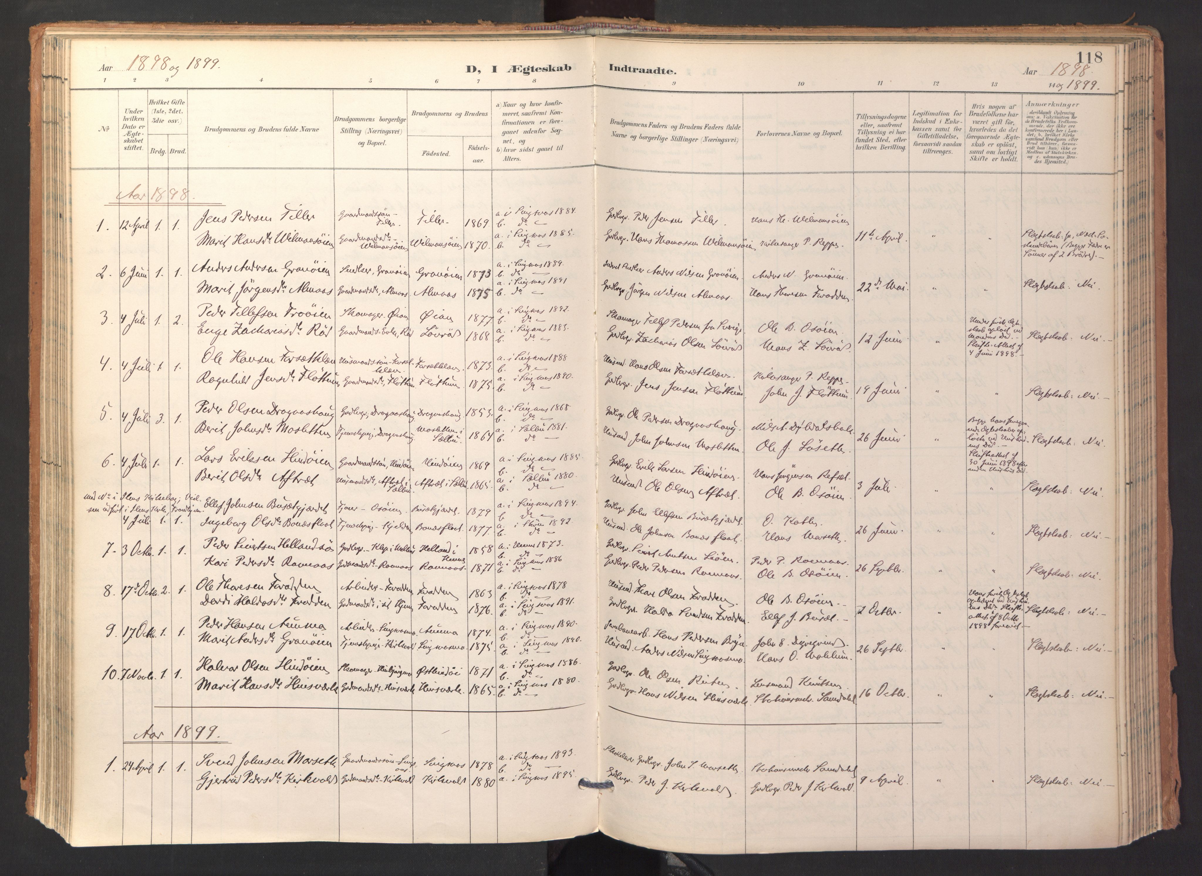 Ministerialprotokoller, klokkerbøker og fødselsregistre - Sør-Trøndelag, SAT/A-1456/688/L1025: Parish register (official) no. 688A02, 1891-1909, p. 118