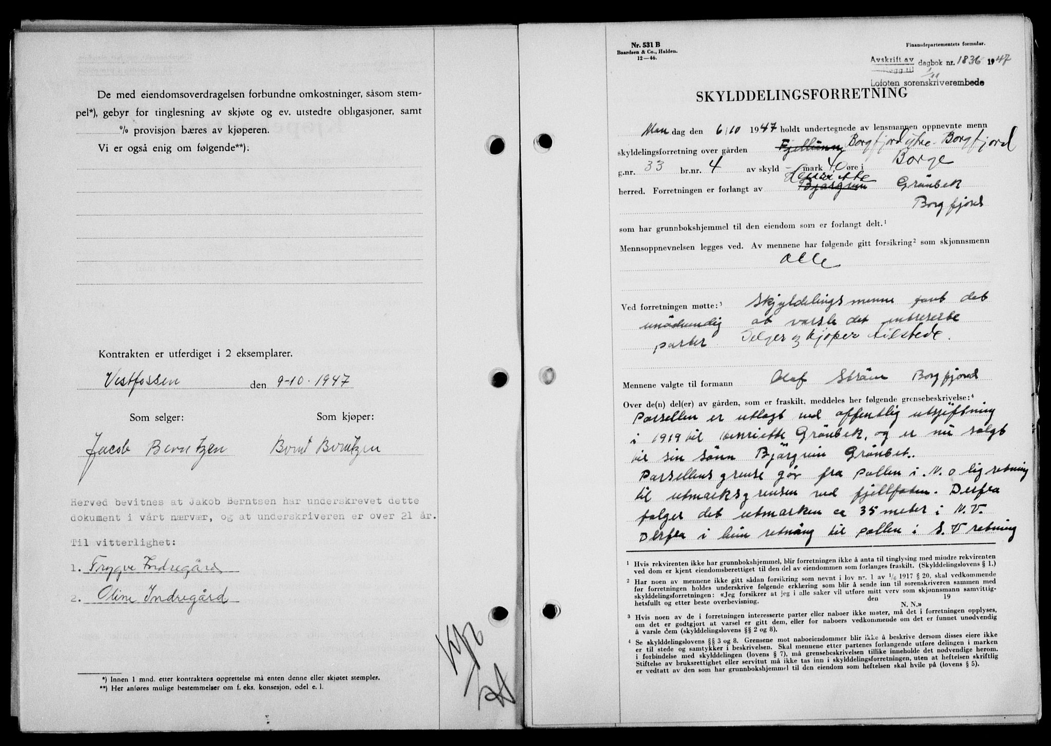 Lofoten sorenskriveri, SAT/A-0017/1/2/2C/L0017a: Mortgage book no. 17a, 1947-1948, Diary no: : 1836/1947