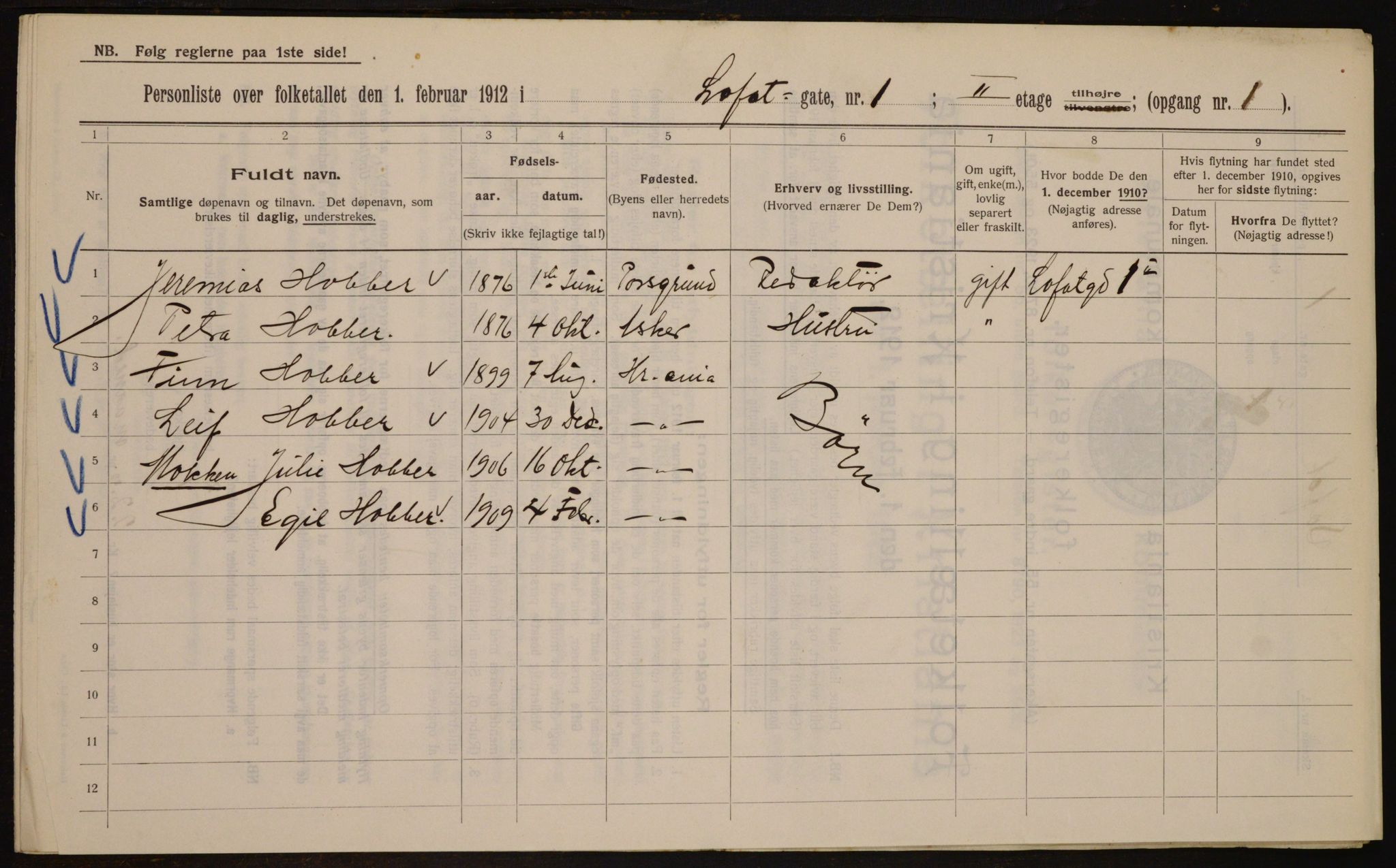 OBA, Municipal Census 1912 for Kristiania, 1912, p. 58718