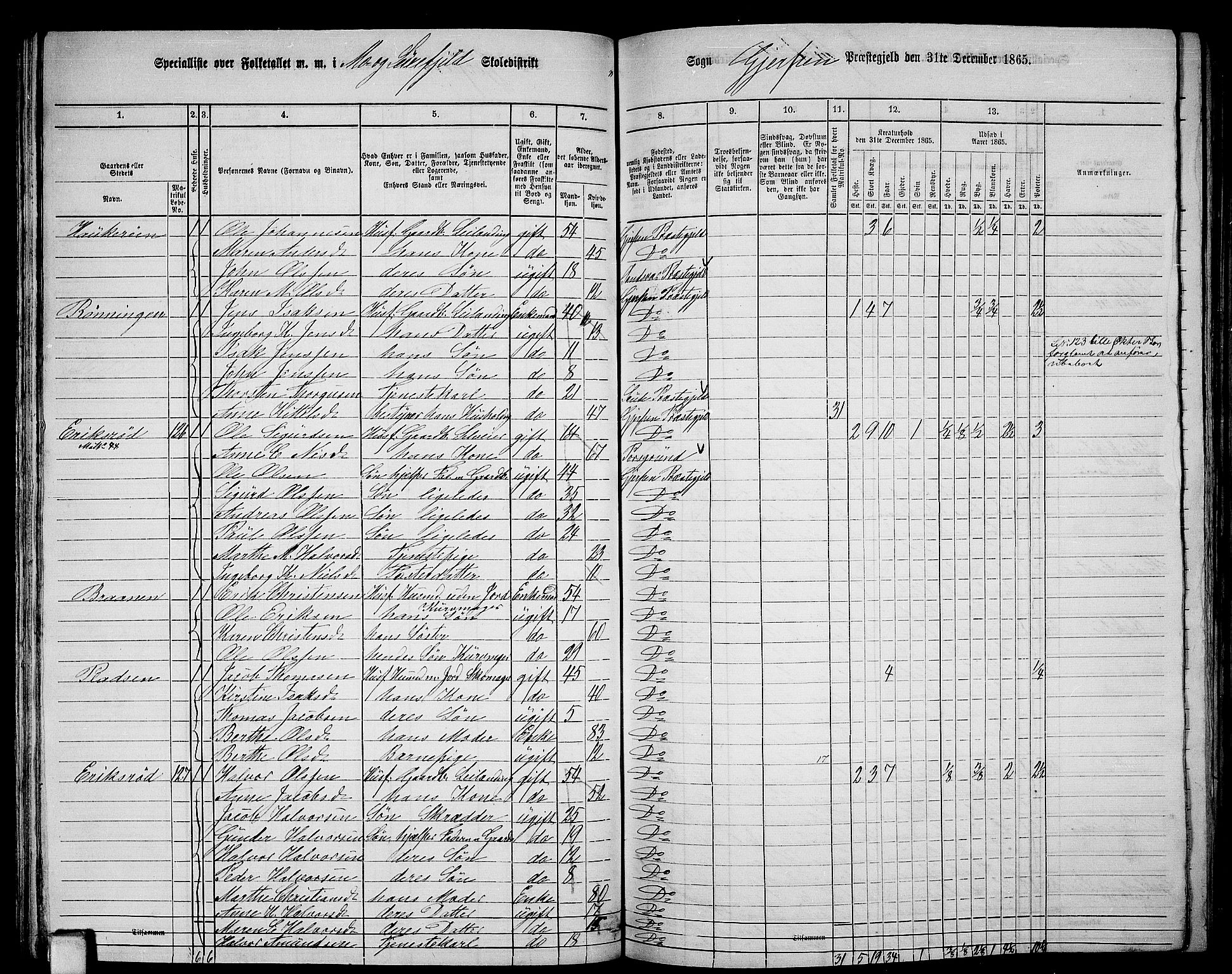 RA, 1865 census for Gjerpen, 1865, p. 81