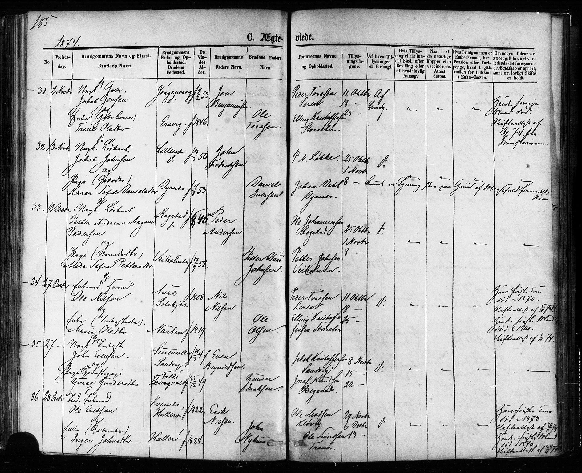 Ministerialprotokoller, klokkerbøker og fødselsregistre - Møre og Romsdal, AV/SAT-A-1454/581/L0938: Parish register (official) no. 581A06, 1873-1879, p. 185