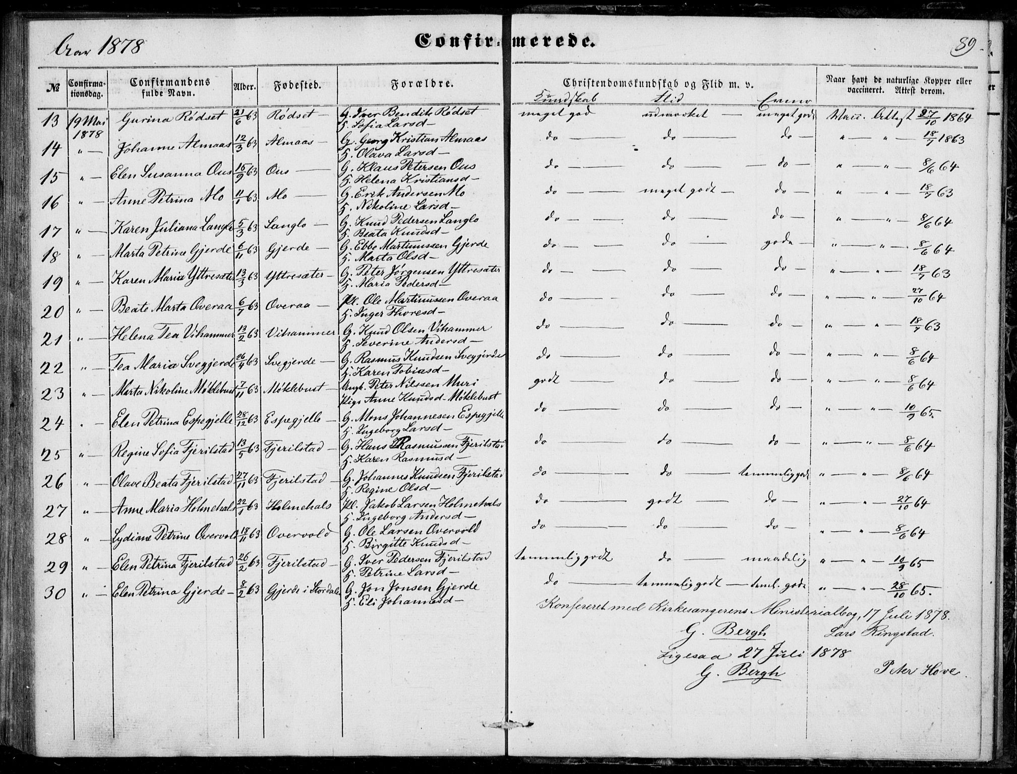 Ministerialprotokoller, klokkerbøker og fødselsregistre - Møre og Romsdal, AV/SAT-A-1454/520/L0281: Parish register (official) no. 520A10, 1851-1881, p. 89