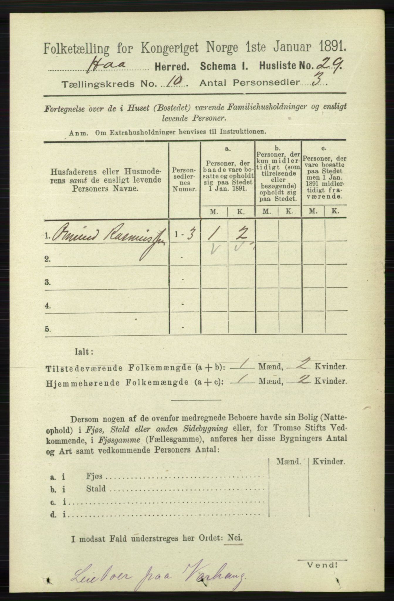 RA, 1891 census for 1119 Hå, 1891, p. 2400