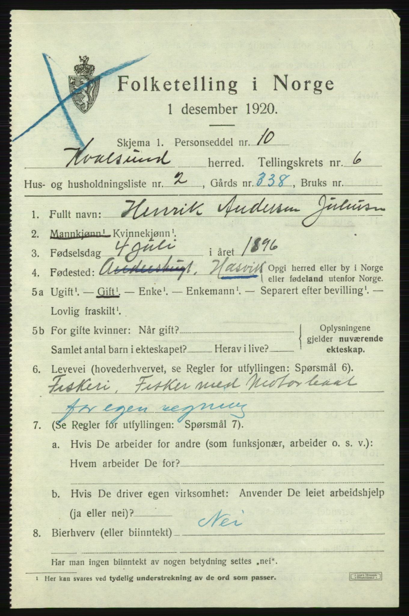 SATØ, 1920 census for , 1920, p. 2010