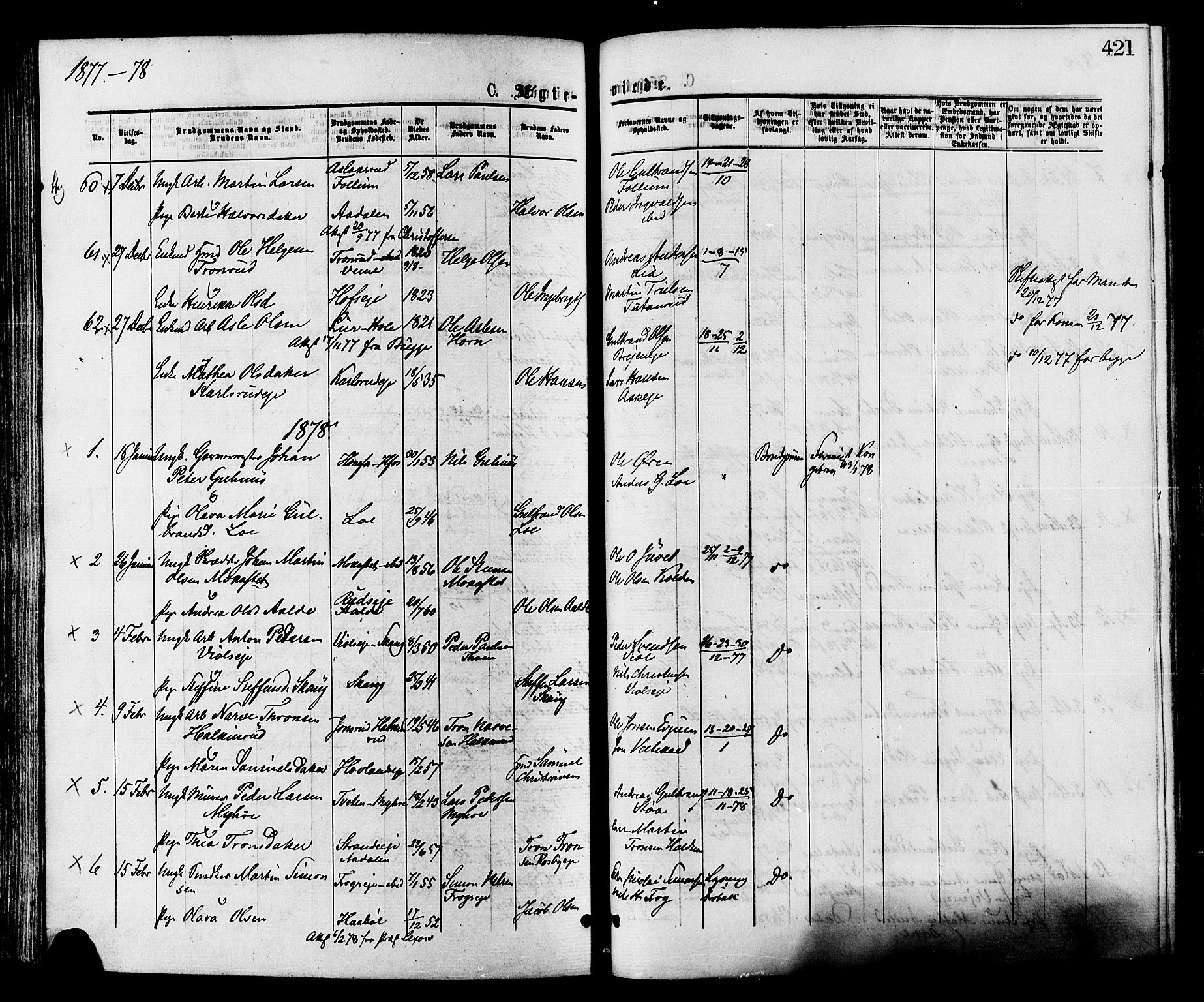 Norderhov kirkebøker, AV/SAKO-A-237/F/Fa/L0015: Parish register (official) no. 15, 1875-1884, p. 421