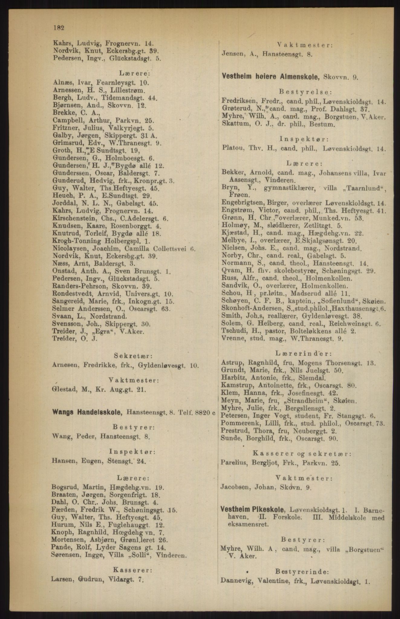 Kristiania/Oslo adressebok, PUBL/-, 1914, p. 182