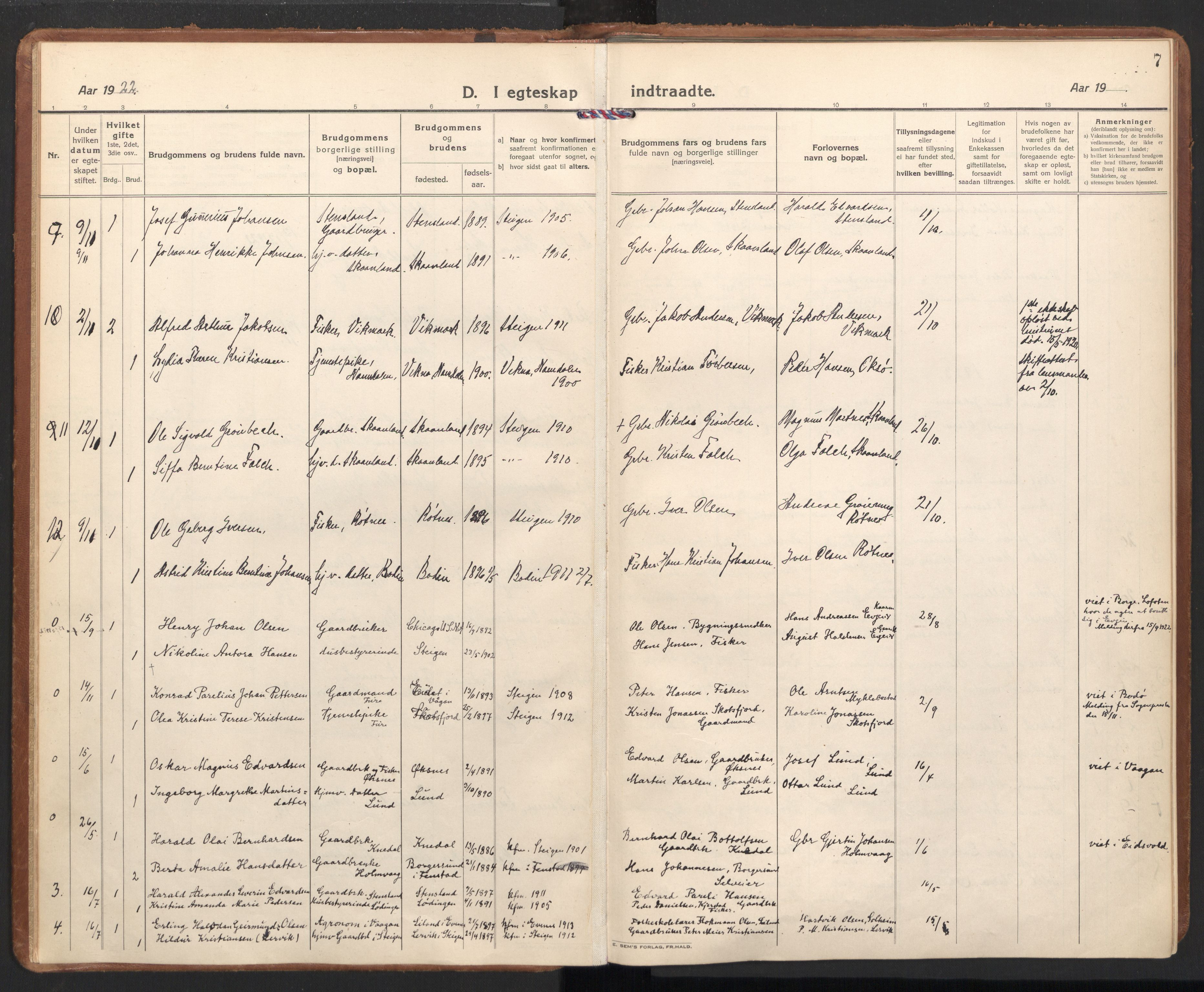 Ministerialprotokoller, klokkerbøker og fødselsregistre - Nordland, AV/SAT-A-1459/855/L0809: Parish register (official) no. 855A18, 1921-1939, p. 7