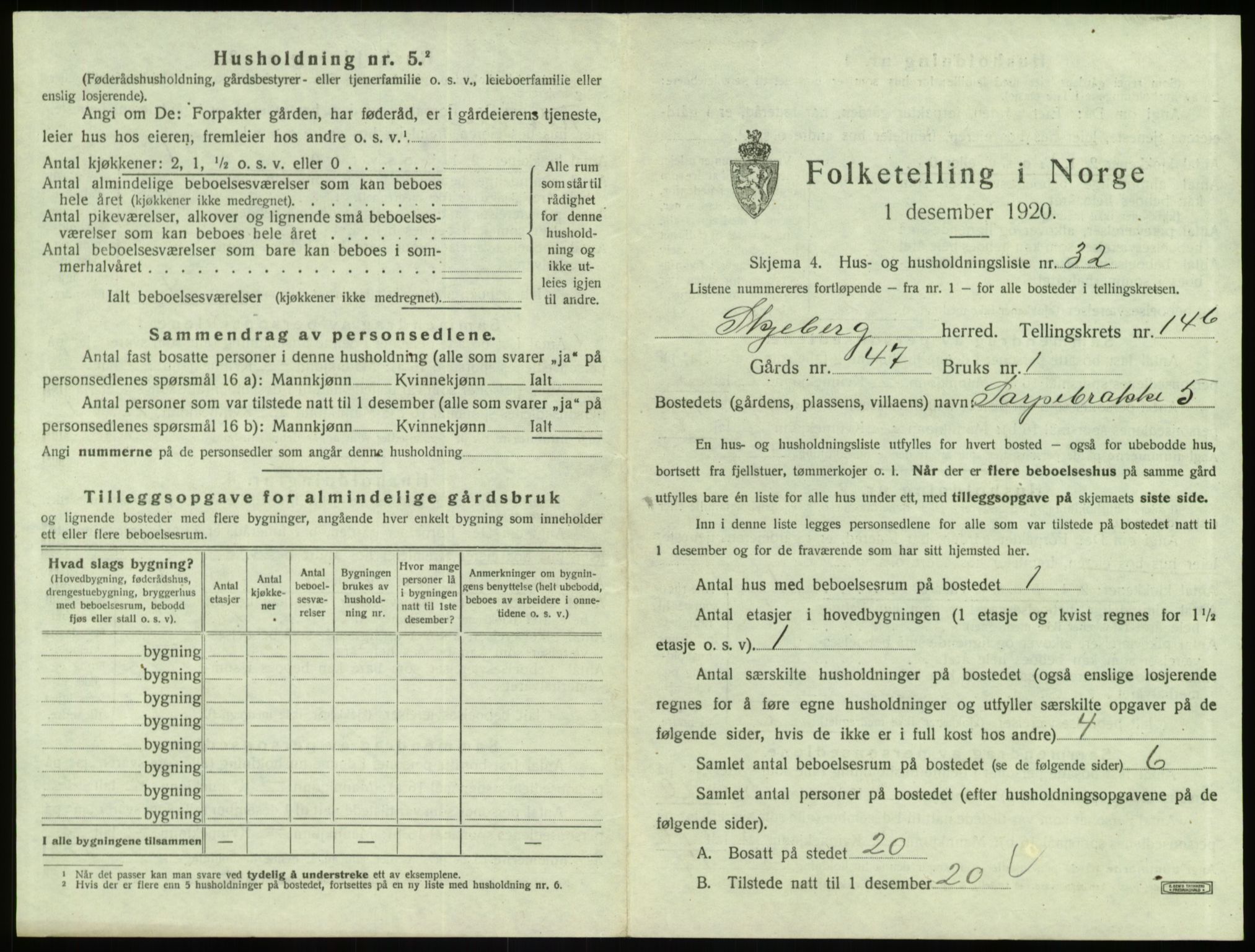 SAO, 1920 census for Skjeberg, 1920, p. 2075