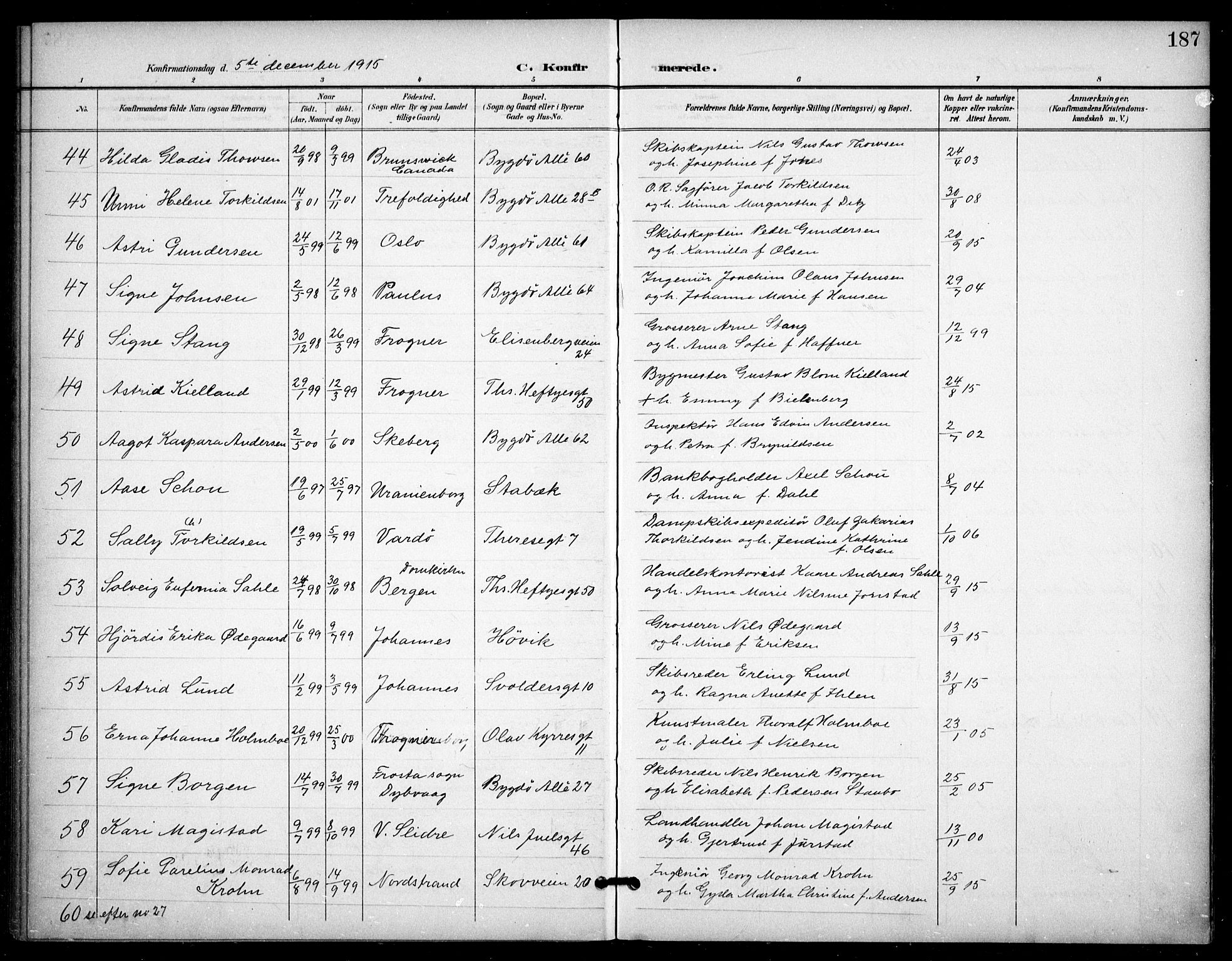 Frogner prestekontor Kirkebøker, SAO/A-10886/F/Fa/L0001: Parish register (official) no. 1, 1898-1916, p. 187