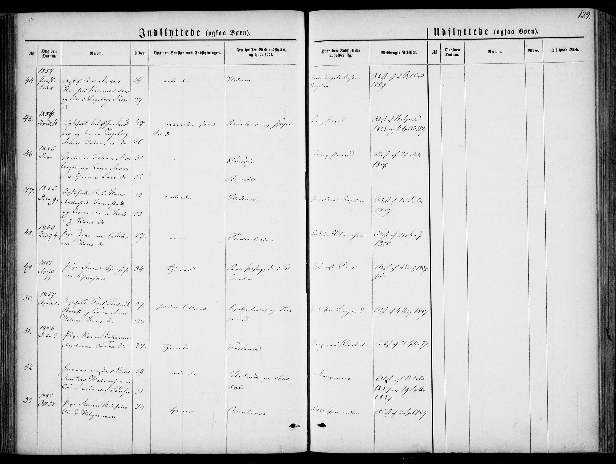 Larvik kirkebøker, AV/SAKO-A-352/F/Fa/L0005: Parish register (official) no. I 5, 1856-1870, p. 129