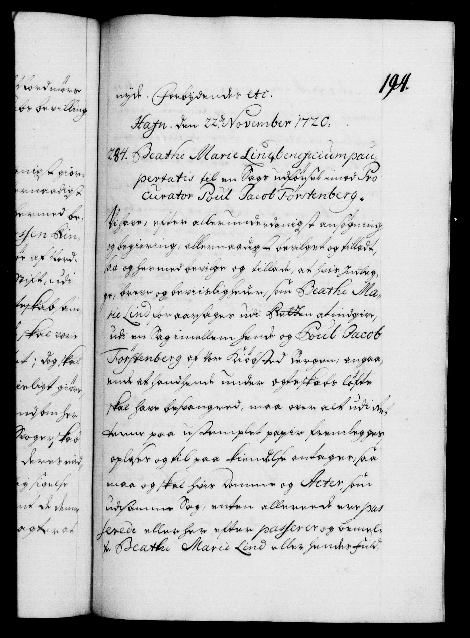 Danske Kanselli 1572-1799, AV/RA-EA-3023/F/Fc/Fca/Fcaa/L0023: Norske registre, 1720-1722, p. 194a