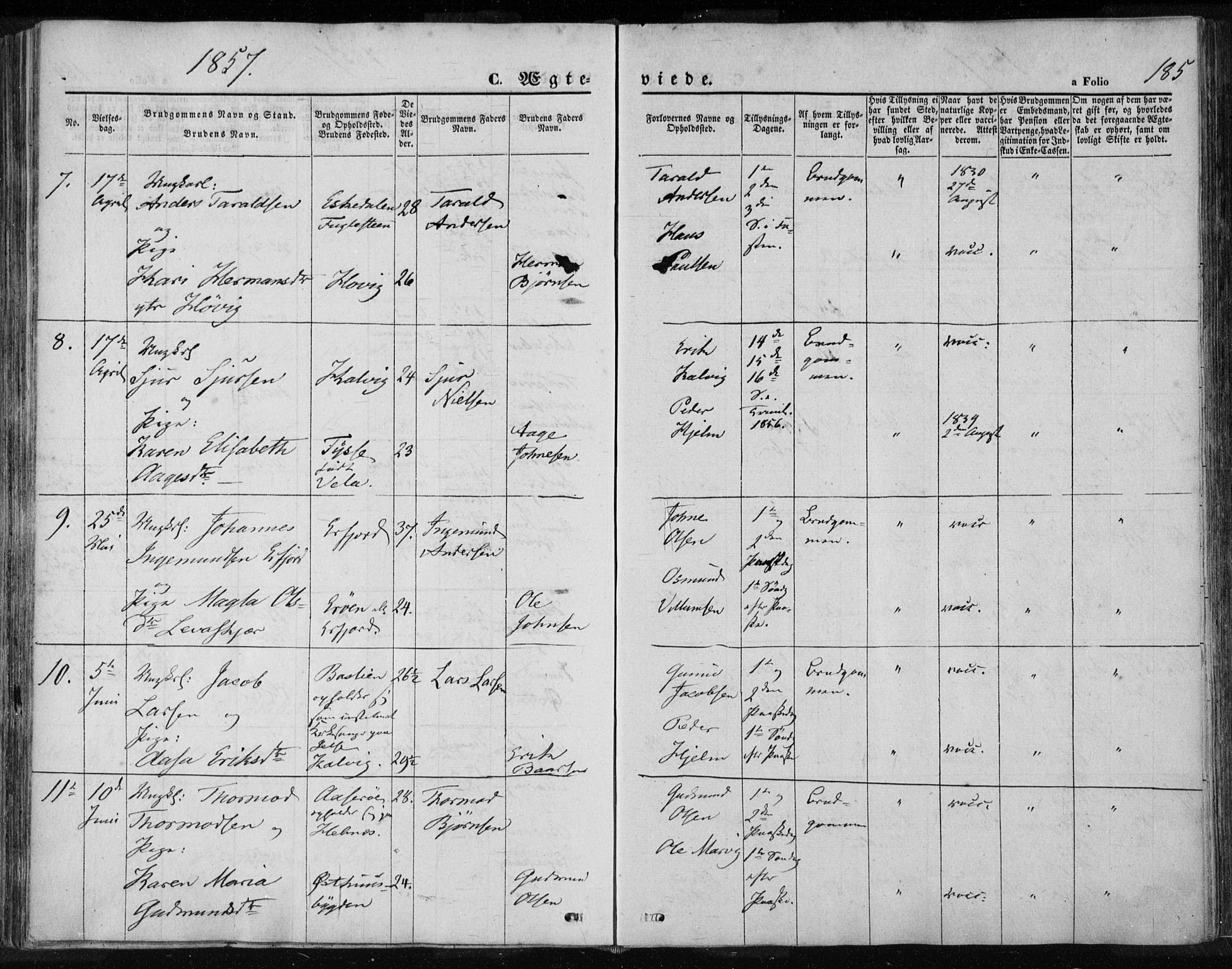 Jelsa sokneprestkontor, AV/SAST-A-101842/01/IV: Parish register (official) no. A 7, 1854-1866, p. 185