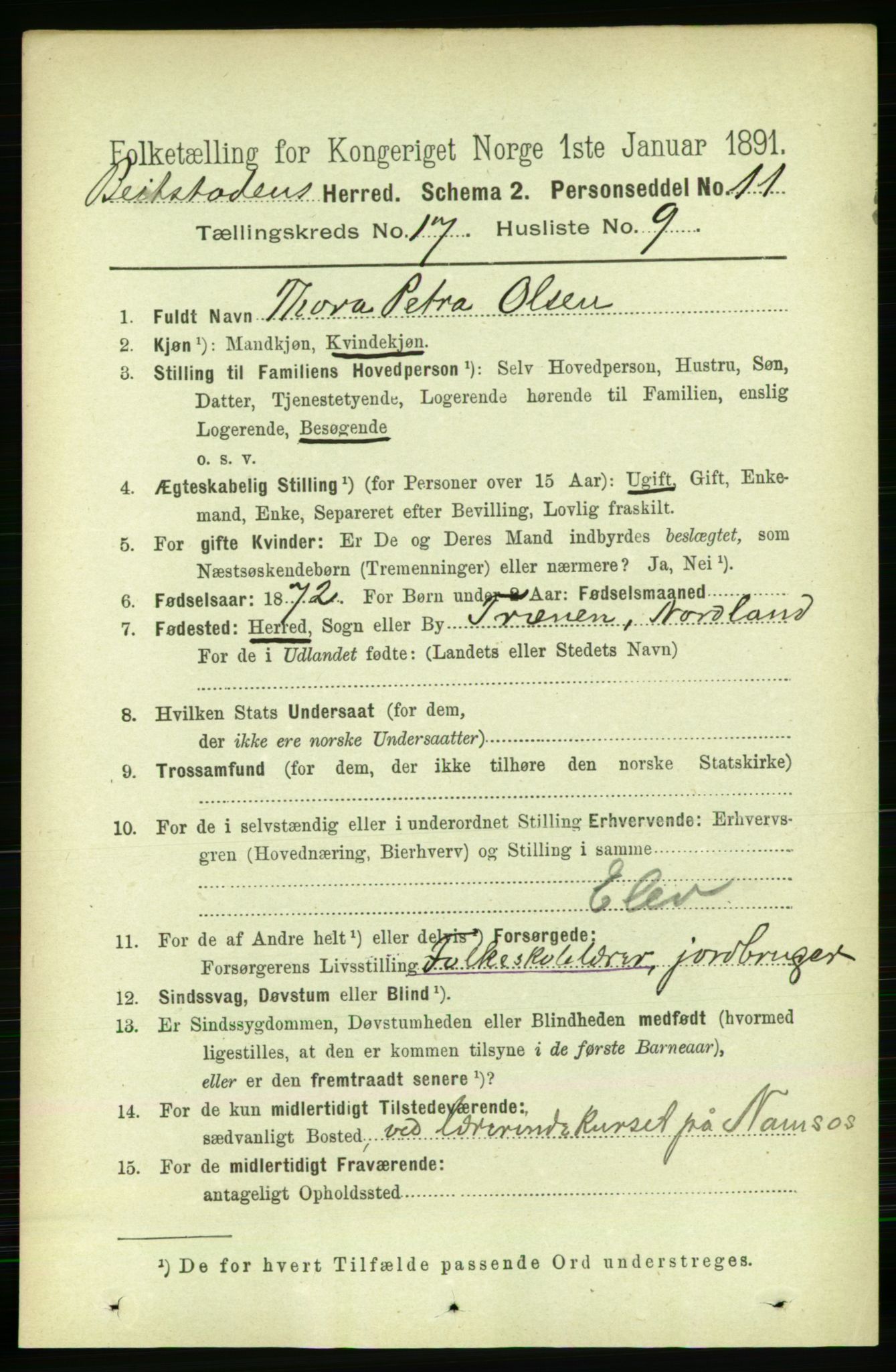 RA, 1891 census for 1727 Beitstad, 1891, p. 4436