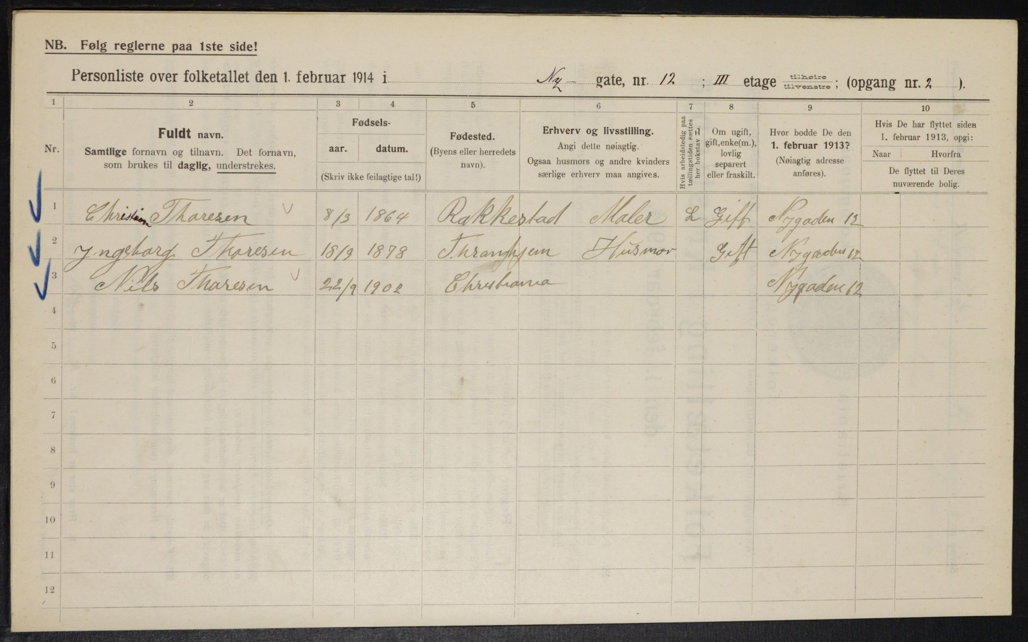 OBA, Municipal Census 1914 for Kristiania, 1914, p. 73996