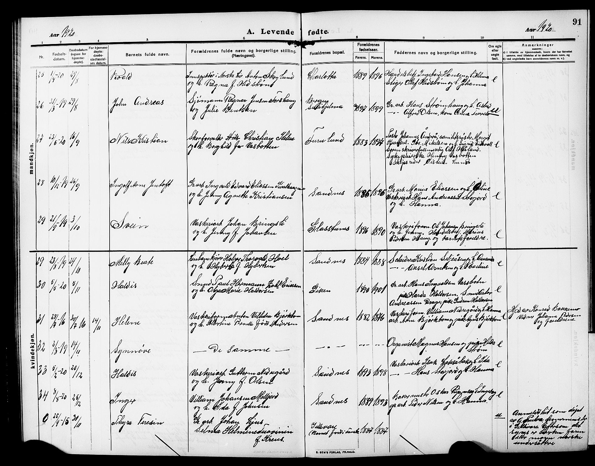 Ministerialprotokoller, klokkerbøker og fødselsregistre - Nordland, AV/SAT-A-1459/850/L0710: Parish register (official) no. 850A02, 1910-1920, p. 91