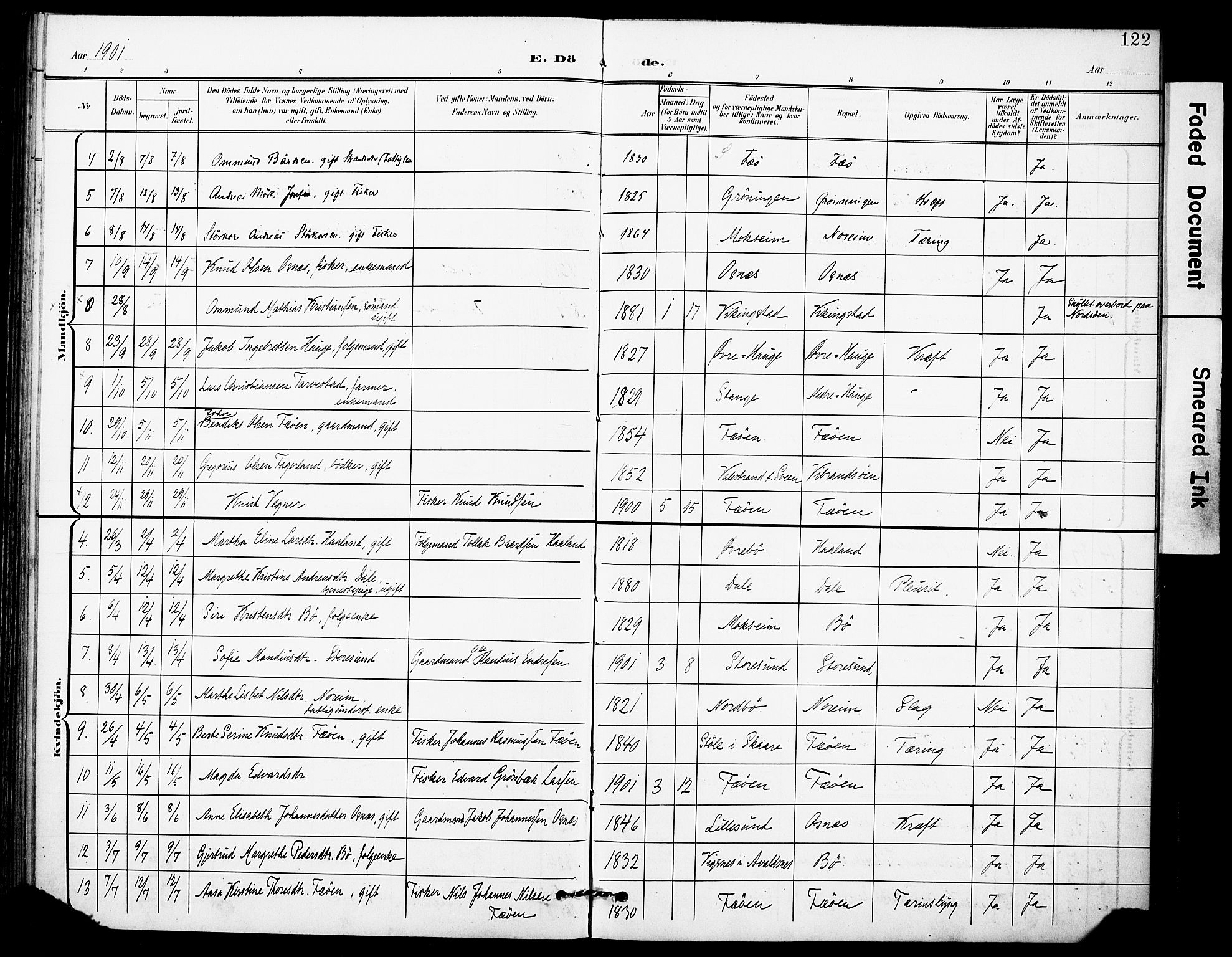 Torvastad sokneprestkontor, SAST/A -101857/H/Ha/Haa/L0017: Parish register (official) no. A 16, 1899-1911, p. 122