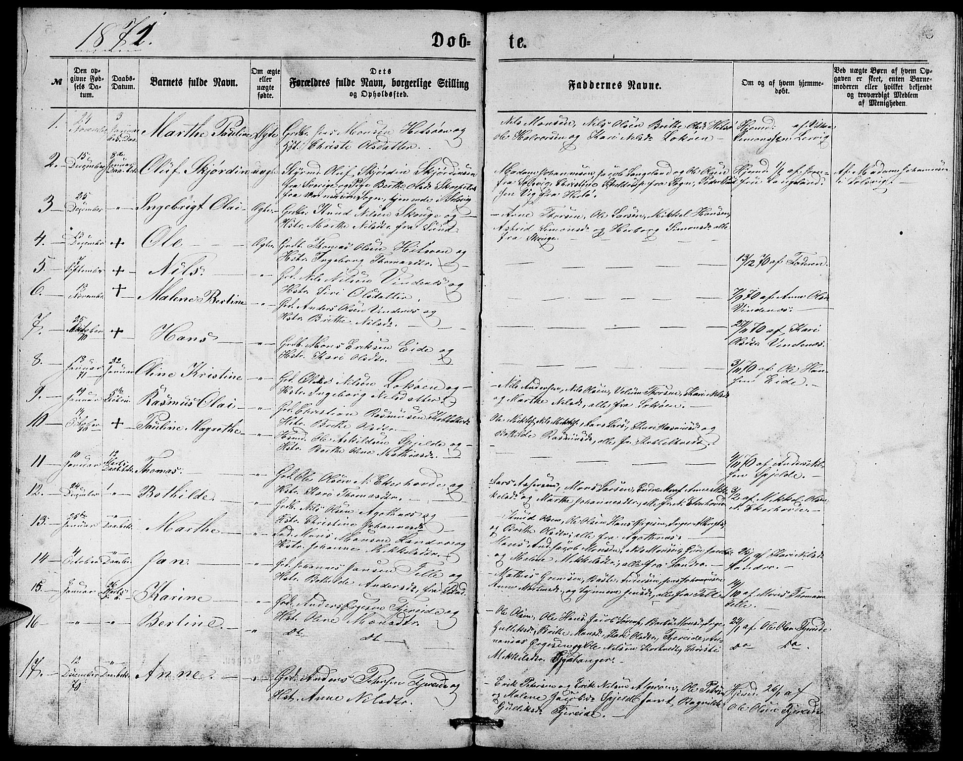 Fjell sokneprestembete, SAB/A-75301/H/Hab: Parish register (copy) no. A 2, 1871-1879, p. 6