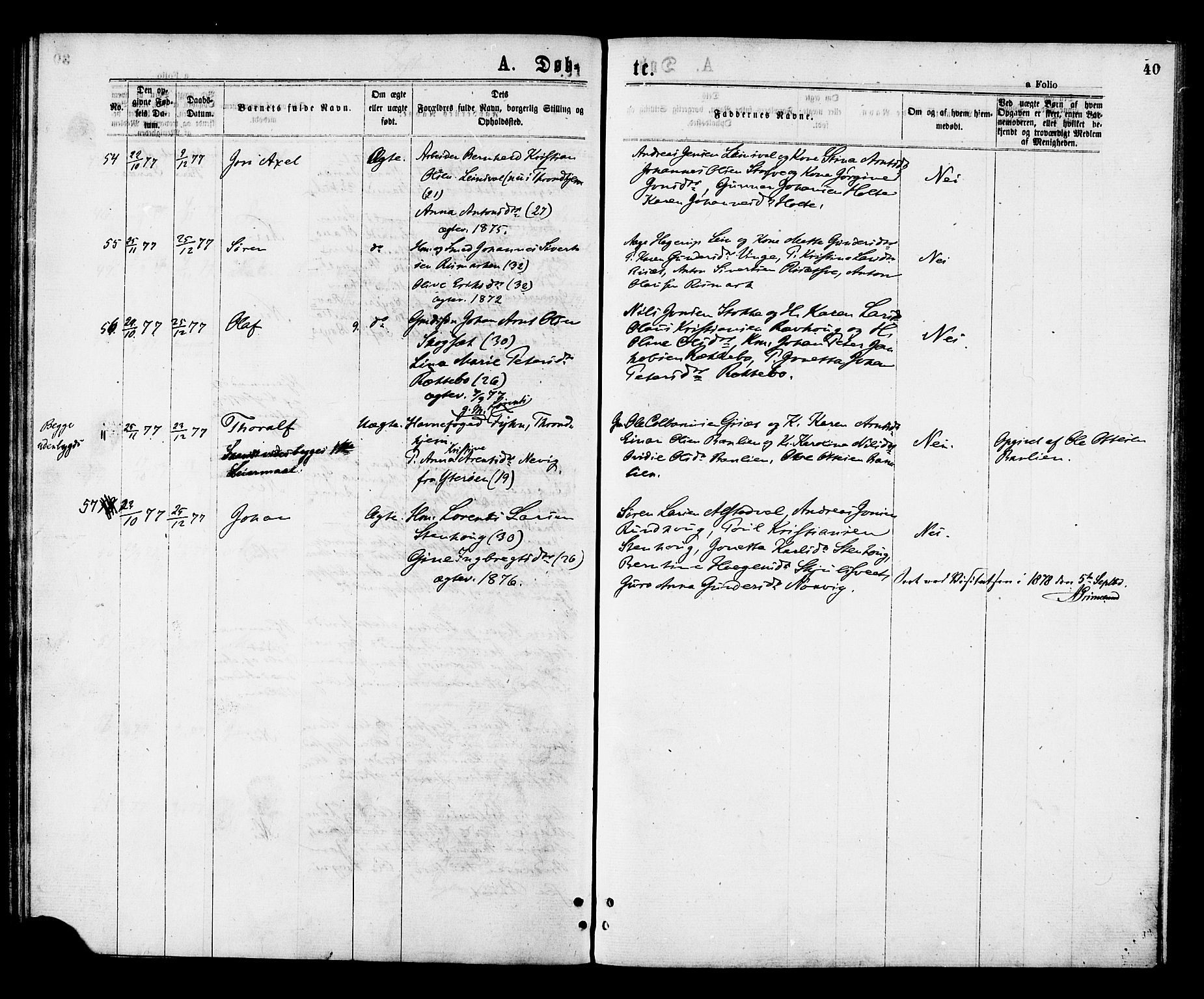 Ministerialprotokoller, klokkerbøker og fødselsregistre - Nord-Trøndelag, AV/SAT-A-1458/713/L0118: Parish register (official) no. 713A08 /1, 1875-1877, p. 40