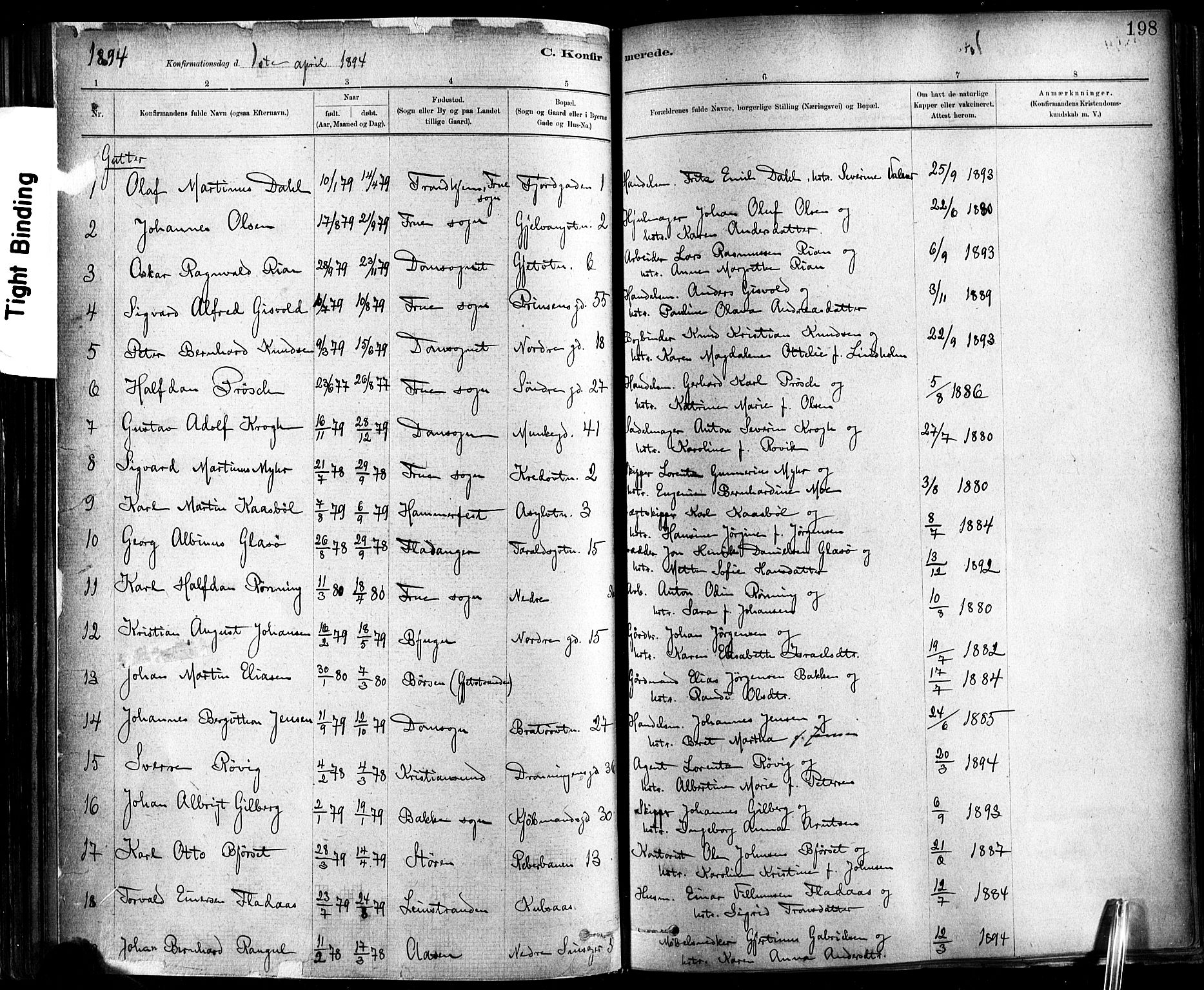 Ministerialprotokoller, klokkerbøker og fødselsregistre - Sør-Trøndelag, SAT/A-1456/602/L0119: Parish register (official) no. 602A17, 1880-1901, p. 198