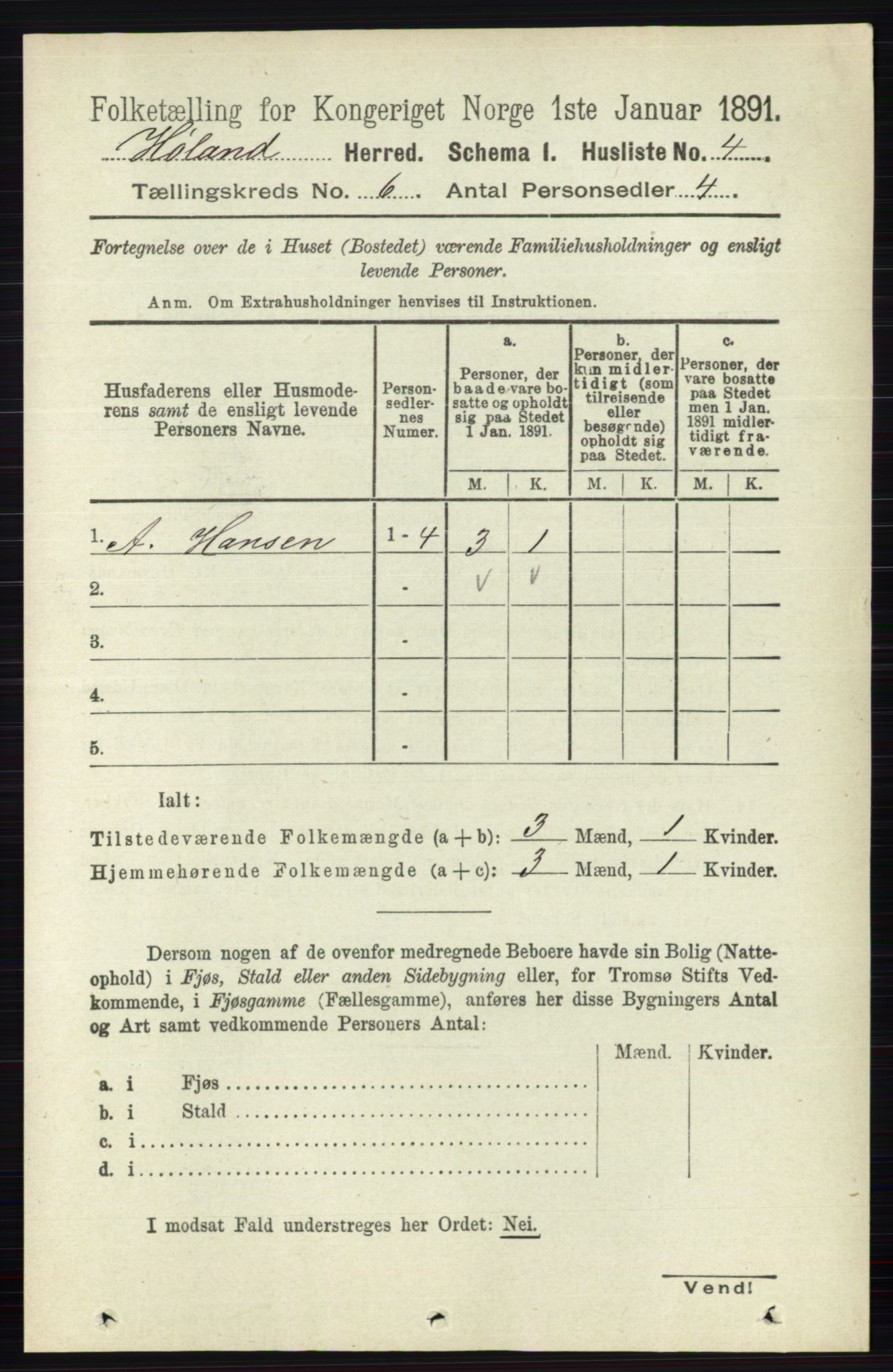 RA, 1891 census for 0221 Høland, 1891, p. 4263