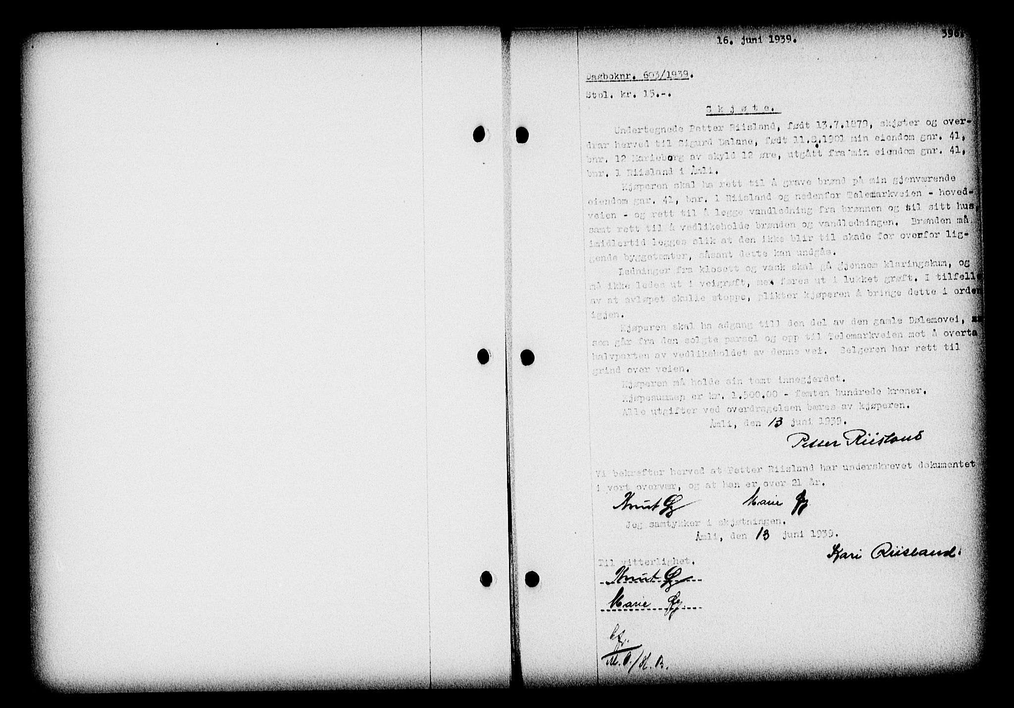 Nedenes sorenskriveri, AV/SAK-1221-0006/G/Gb/Gba/L0046: Mortgage book no. 42, 1938-1939, Diary no: : 603/1939