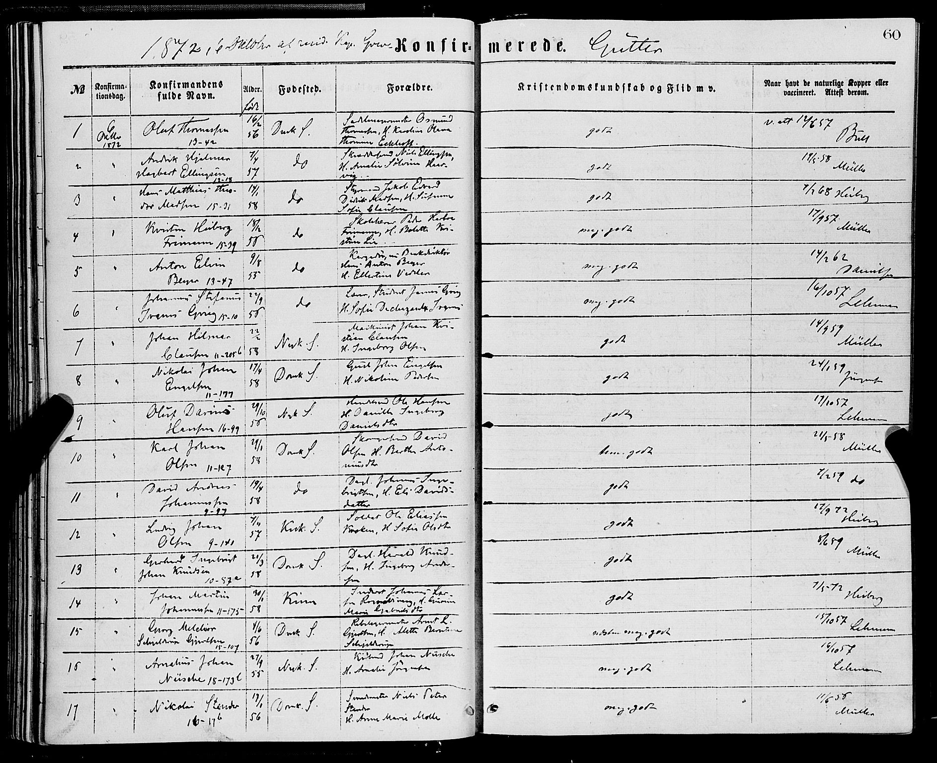 Domkirken sokneprestembete, AV/SAB-A-74801/H/Haa/L0029: Parish register (official) no. C 4, 1864-1879, p. 60