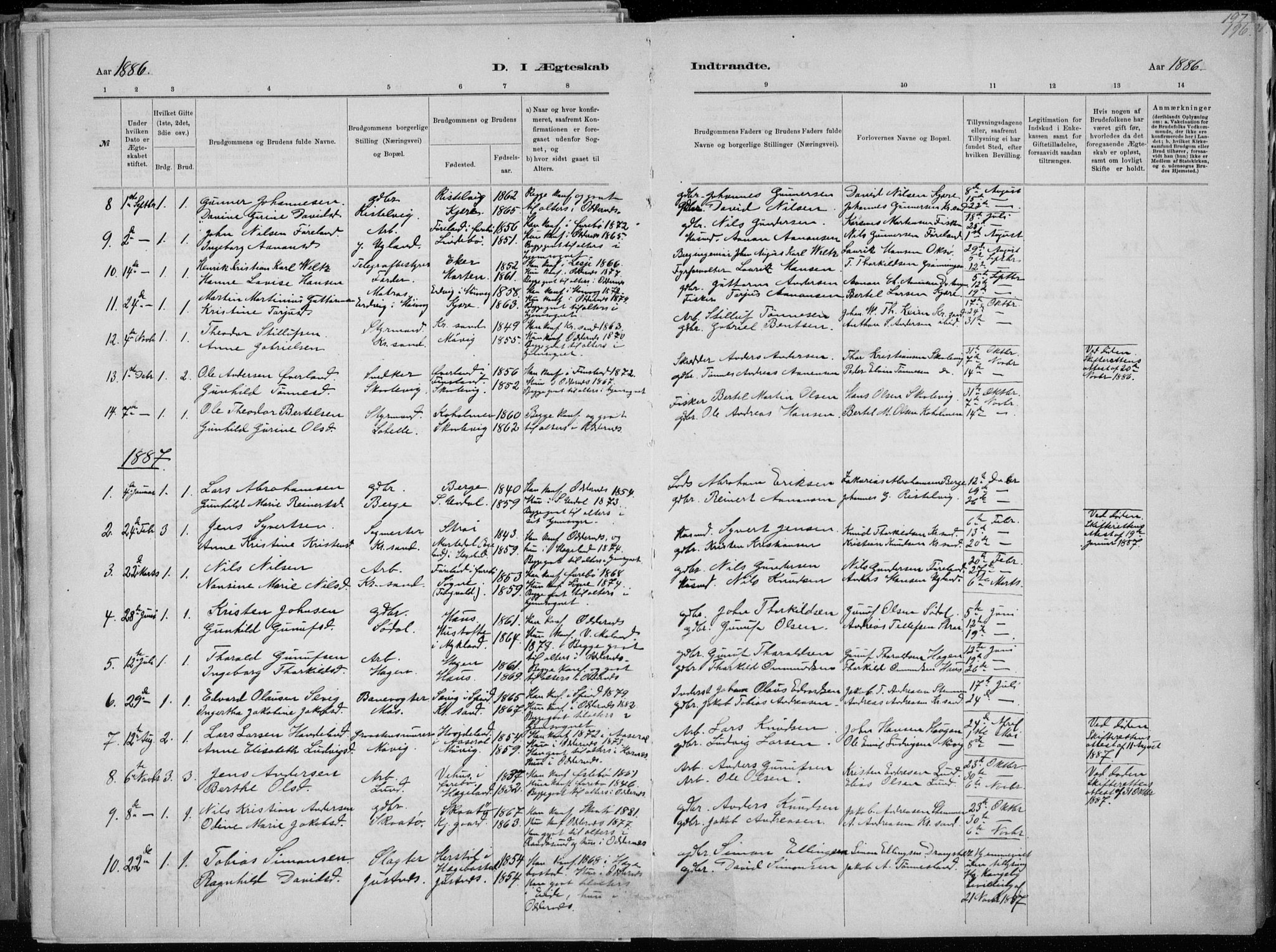 Oddernes sokneprestkontor, SAK/1111-0033/F/Fa/Faa/L0009: Parish register (official) no. A 9, 1884-1896, p. 196