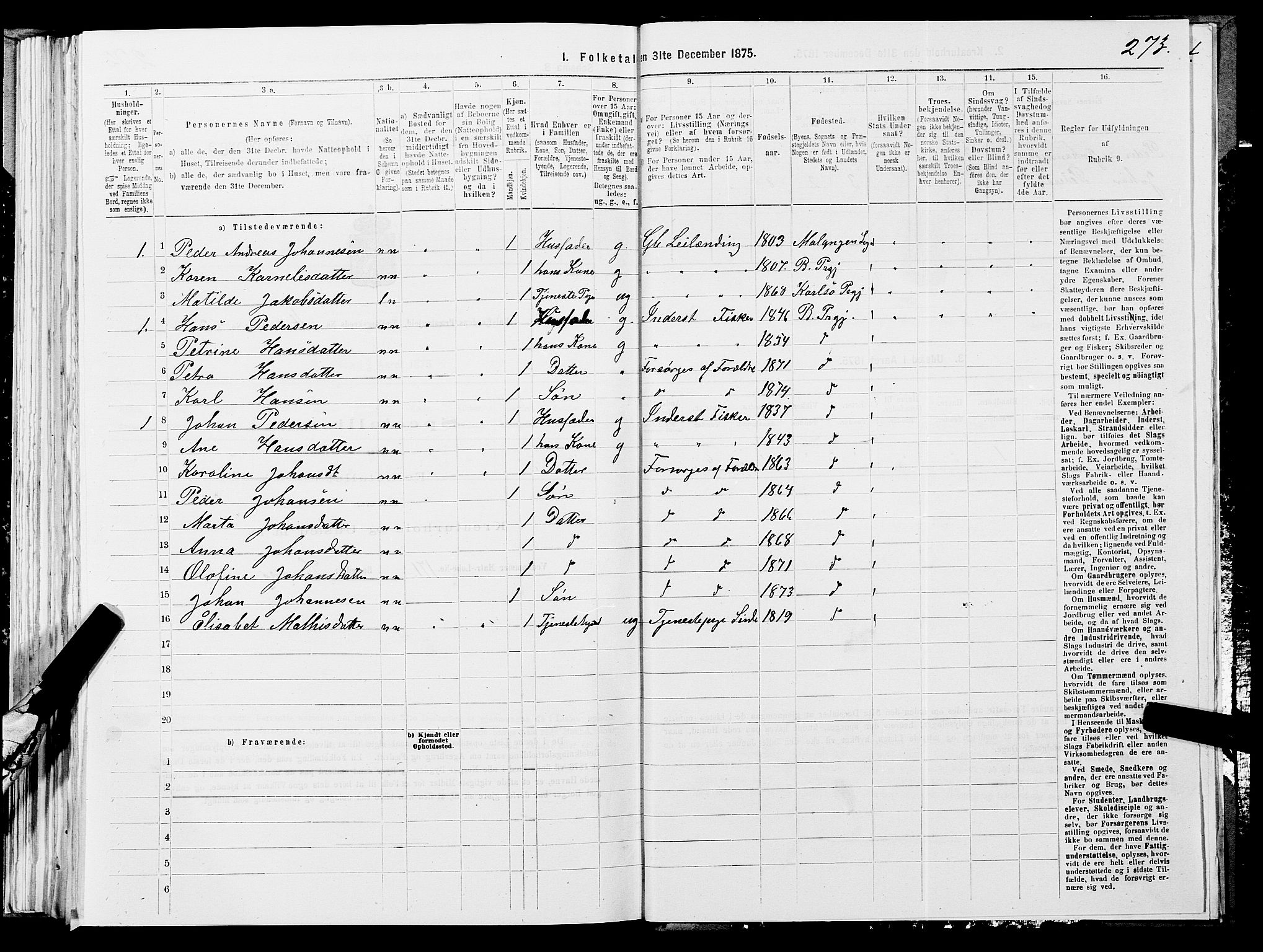 SATØ, 1875 census for 1933P Balsfjord, 1875, p. 1873