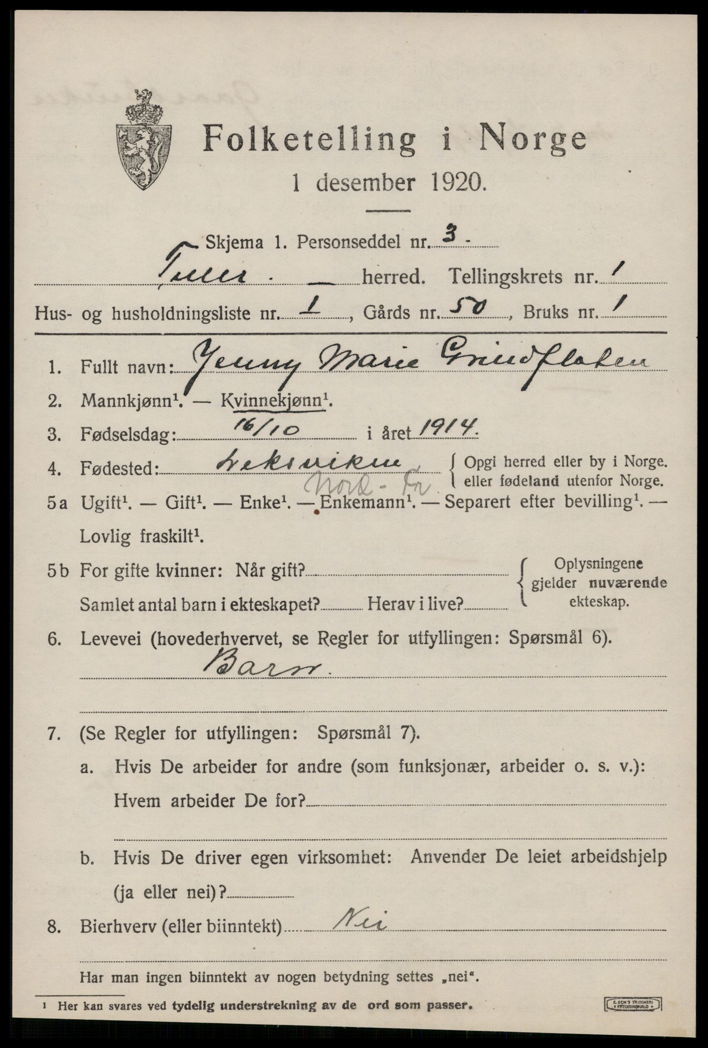 SAT, 1920 census for Tiller, 1920, p. 373