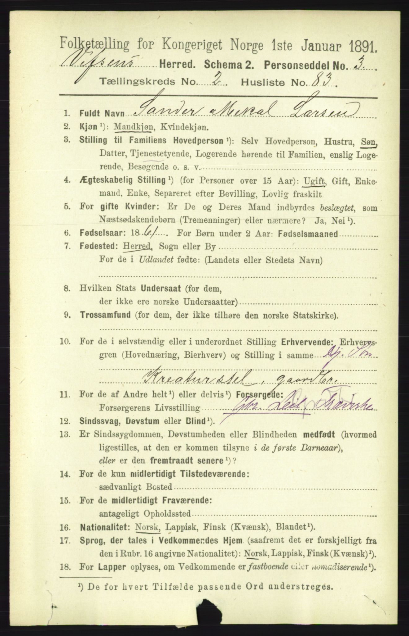 RA, 1891 census for 1824 Vefsn, 1891, p. 1221