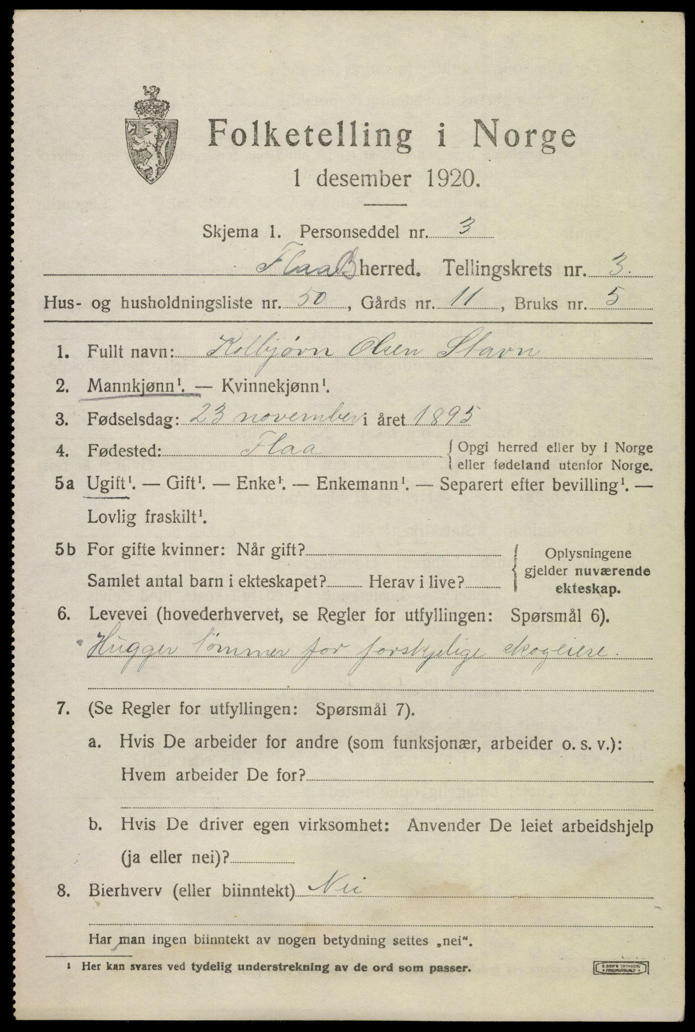 SAKO, 1920 census for Flå, 1920, p. 2621