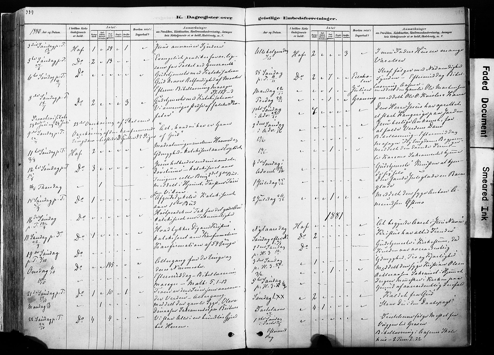 Hof prestekontor, SAH/PREST-038/H/Ha/Haa/L0010: Parish register (official) no. 10, 1878-1909, p. 339