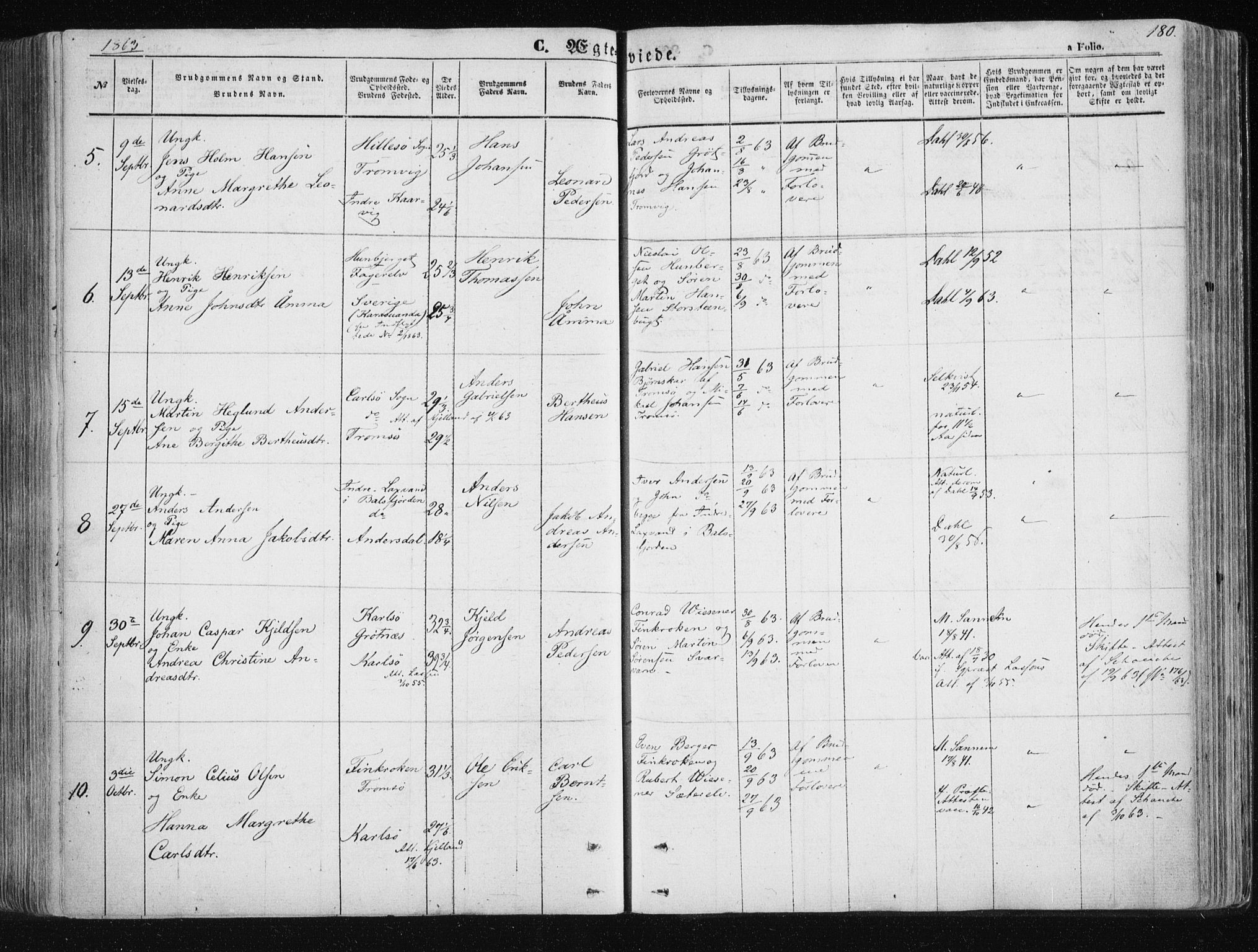 Tromsøysund sokneprestkontor, SATØ/S-1304/G/Ga/L0001kirke: Parish register (official) no. 1, 1856-1867, p. 180