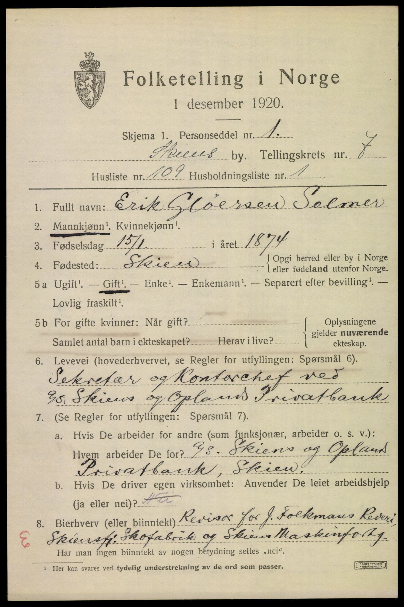 SAKO, 1920 census for Skien, 1920, p. 26764