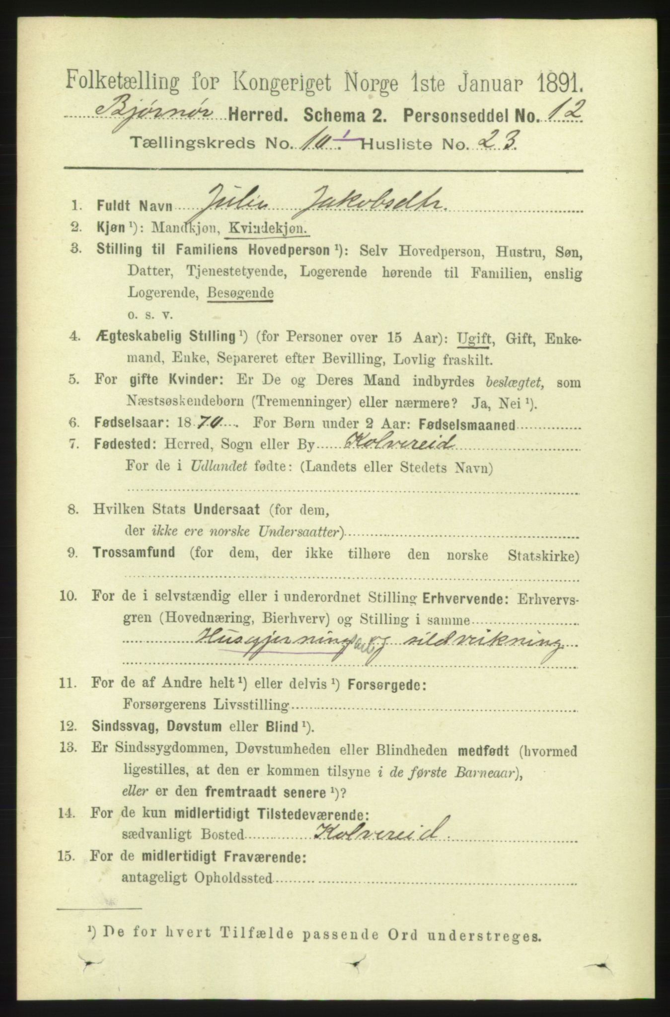 RA, 1891 census for 1632 Bjørnør, 1891, p. 4299