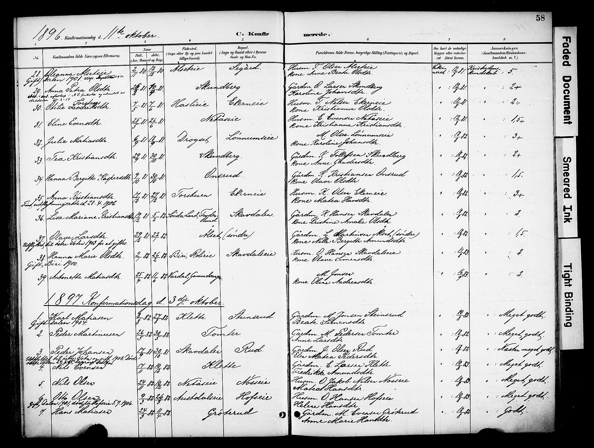 Biri prestekontor, SAH/PREST-096/H/Ha/Haa/L0008: Parish register (official) no. 8, 1894-1901, p. 58