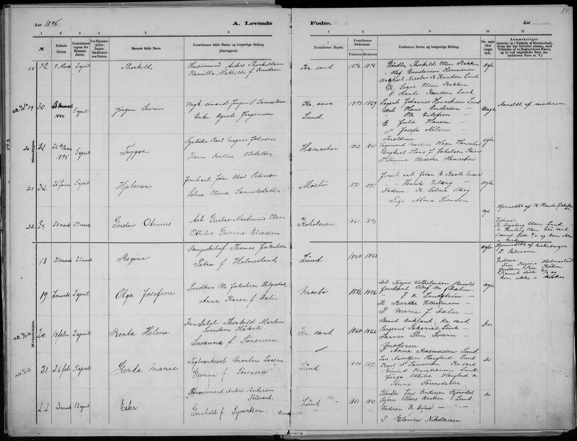 Oddernes sokneprestkontor, AV/SAK-1111-0033/F/Fa/Faa/L0009: Parish register (official) no. A 9, 1884-1896, p. 84