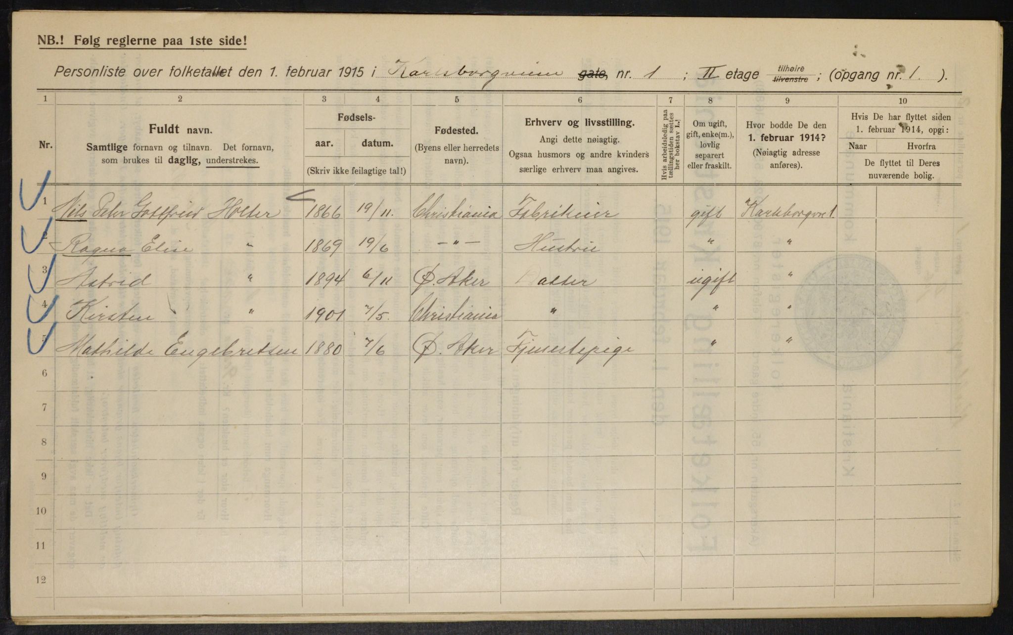 OBA, Municipal Census 1915 for Kristiania, 1915, p. 48438