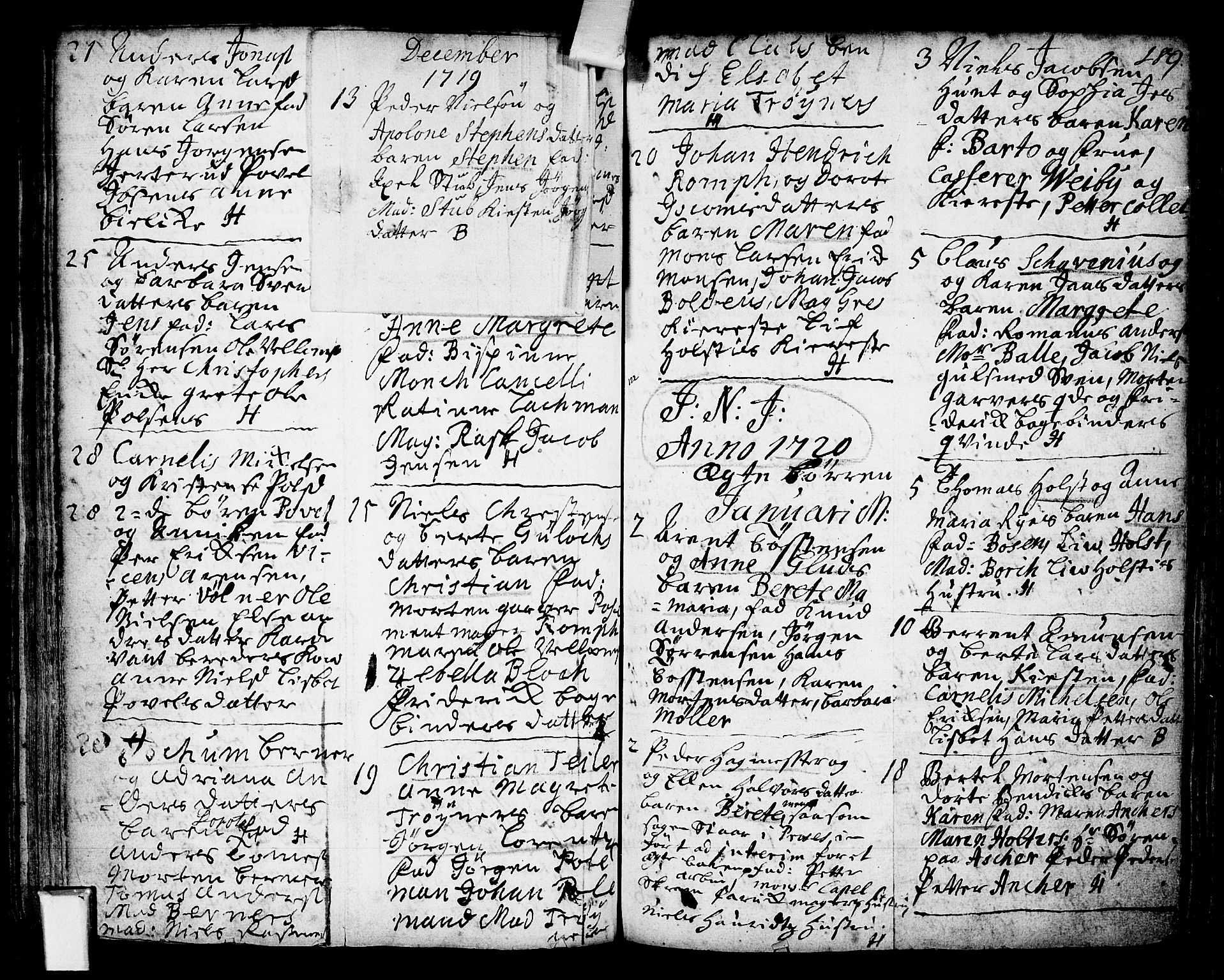 Oslo domkirke Kirkebøker, SAO/A-10752/F/Fa/L0002: Parish register (official) no. 2, 1705-1730, p. 189
