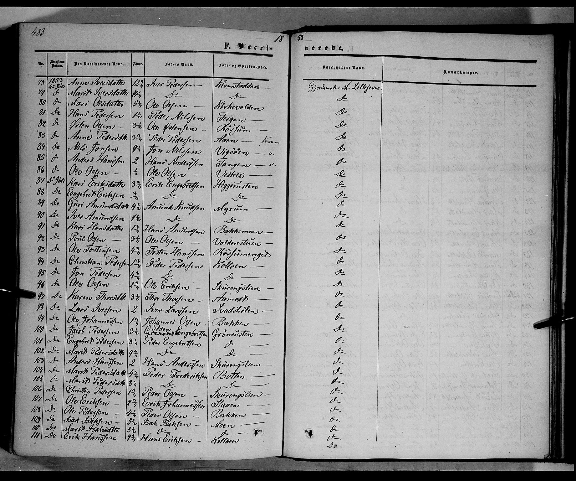 Nord-Fron prestekontor, AV/SAH-PREST-080/H/Ha/Haa/L0001: Parish register (official) no. 1, 1851-1864, p. 483