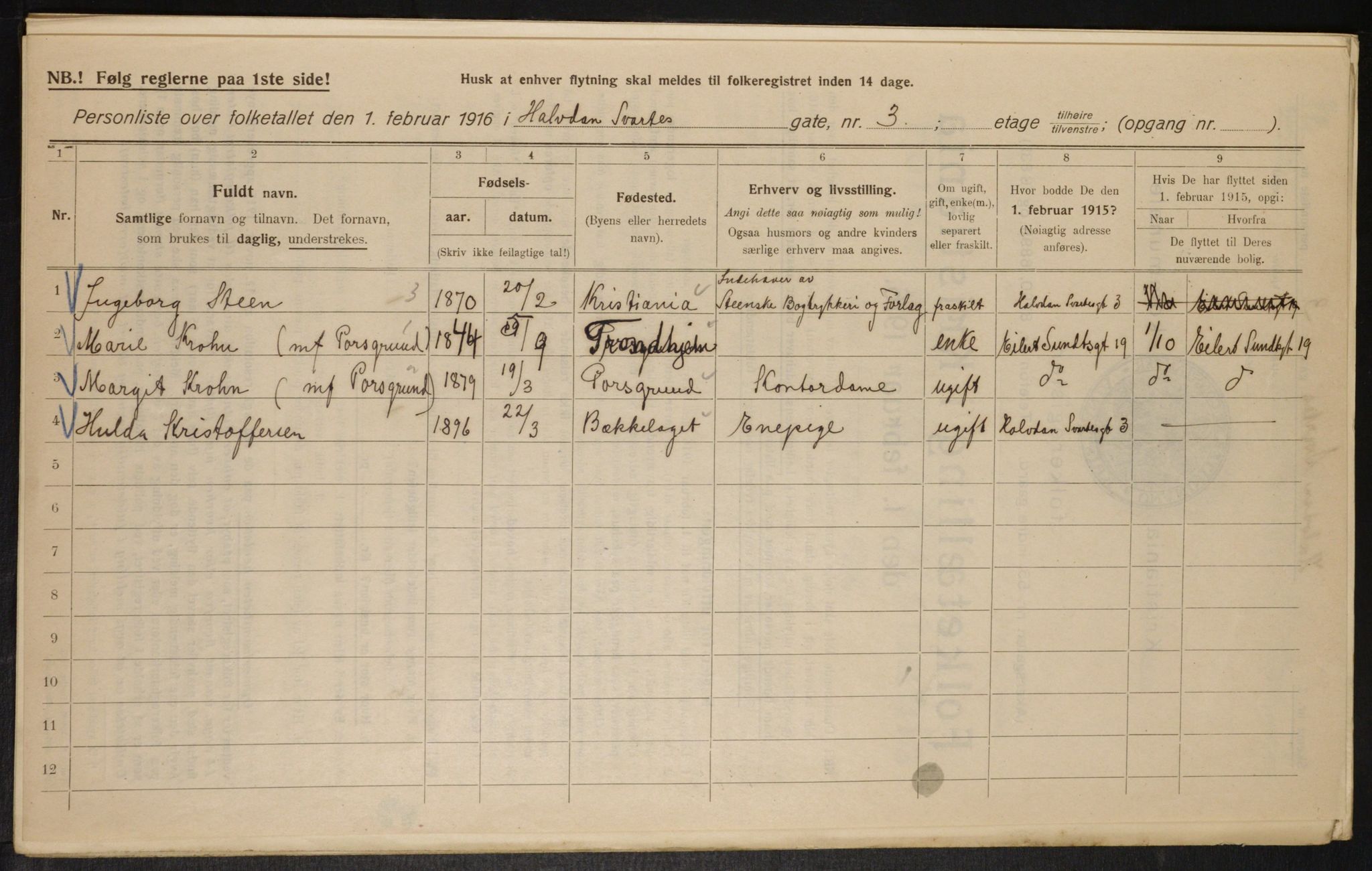 OBA, Municipal Census 1916 for Kristiania, 1916, p. 34704