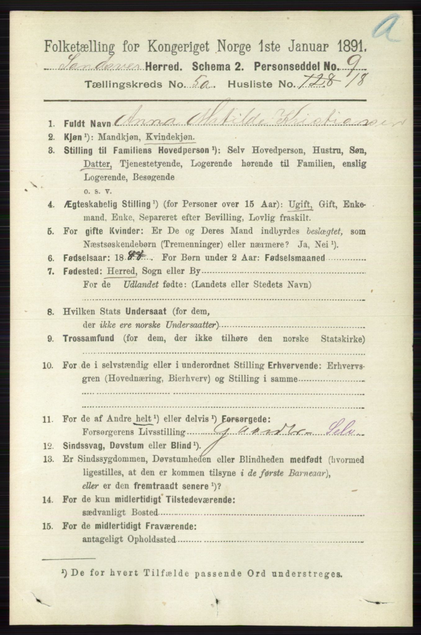 RA, 1891 census for 0629 Sandsvær, 1891, p. 2591