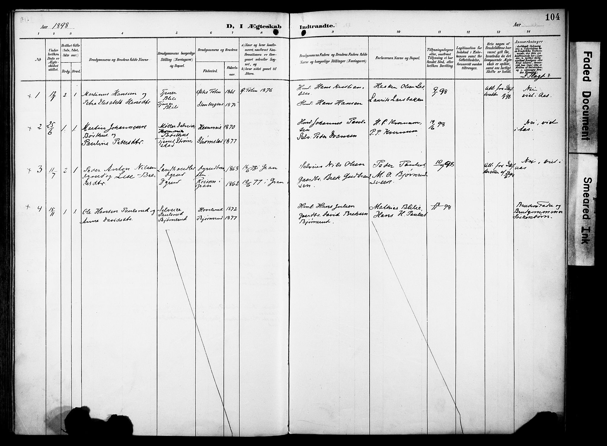 Vestre Toten prestekontor, AV/SAH-PREST-108/H/Ha/Haa/L0012: Parish register (official) no. 12, 1890-1906, p. 104