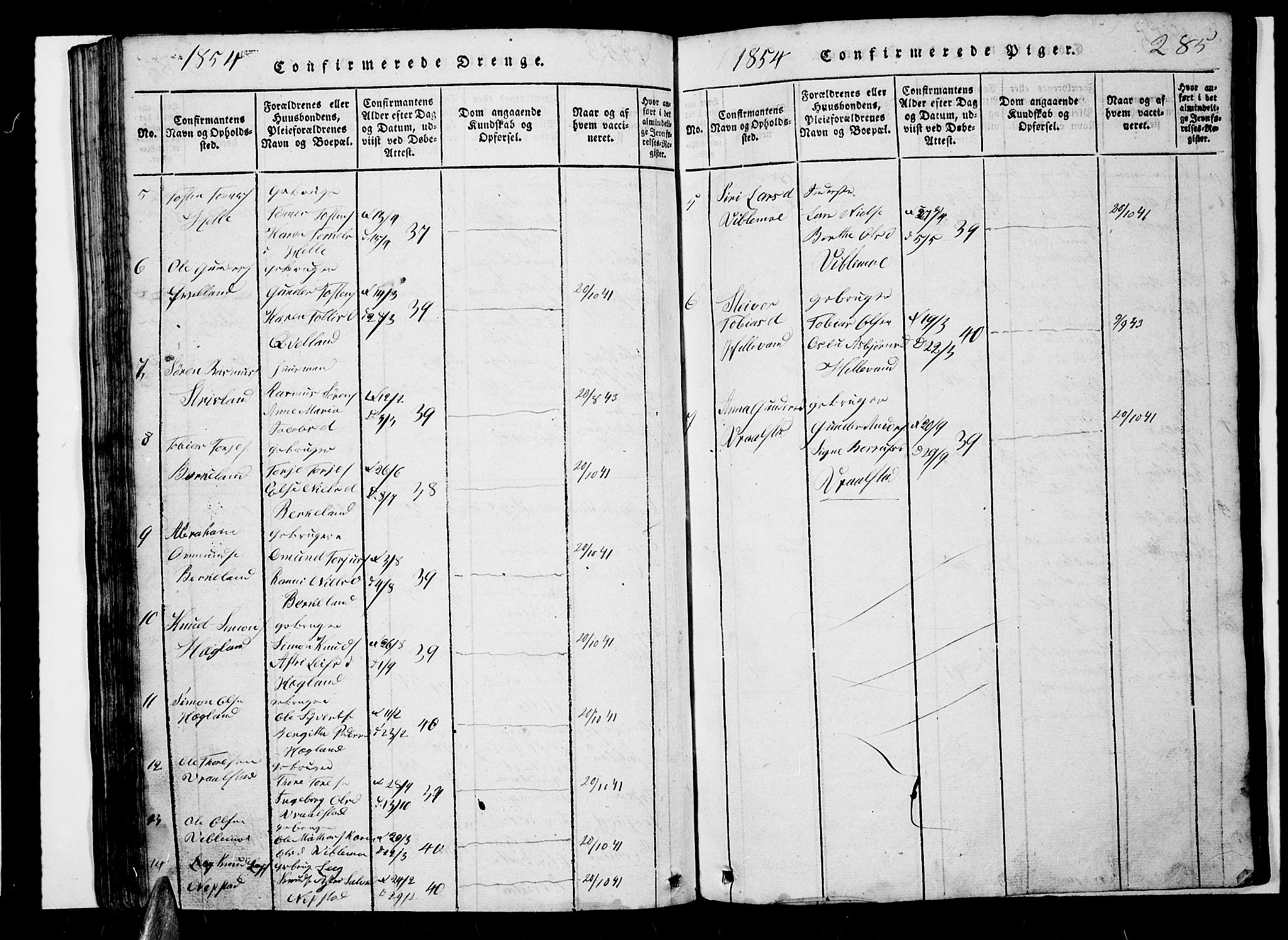 Nord-Audnedal sokneprestkontor, SAK/1111-0032/F/Fb/Fba/L0001: Parish register (copy) no. B 1, 1815-1856, p. 285