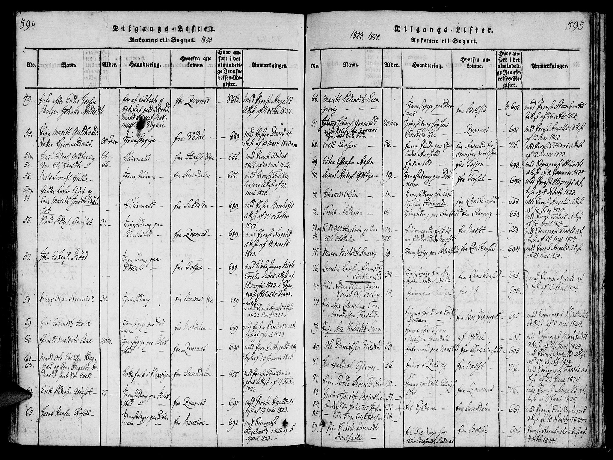 Ministerialprotokoller, klokkerbøker og fødselsregistre - Møre og Romsdal, AV/SAT-A-1454/586/L0982: Parish register (official) no. 586A08, 1819-1829, p. 594-595