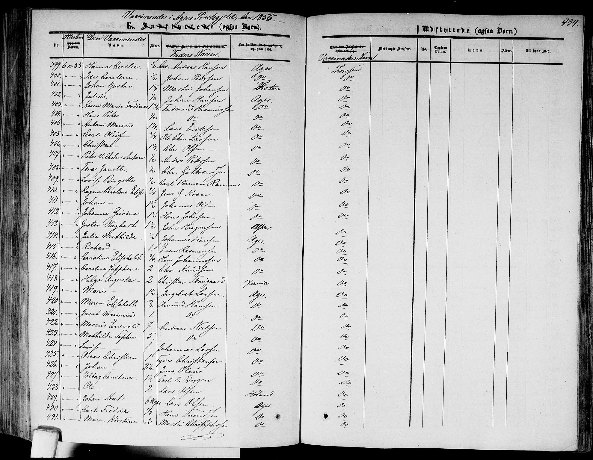 Gamlebyen prestekontor Kirkebøker, AV/SAO-A-10884/F/Fa/L0004: Parish register (official) no. 4, 1850-1857, p. 434